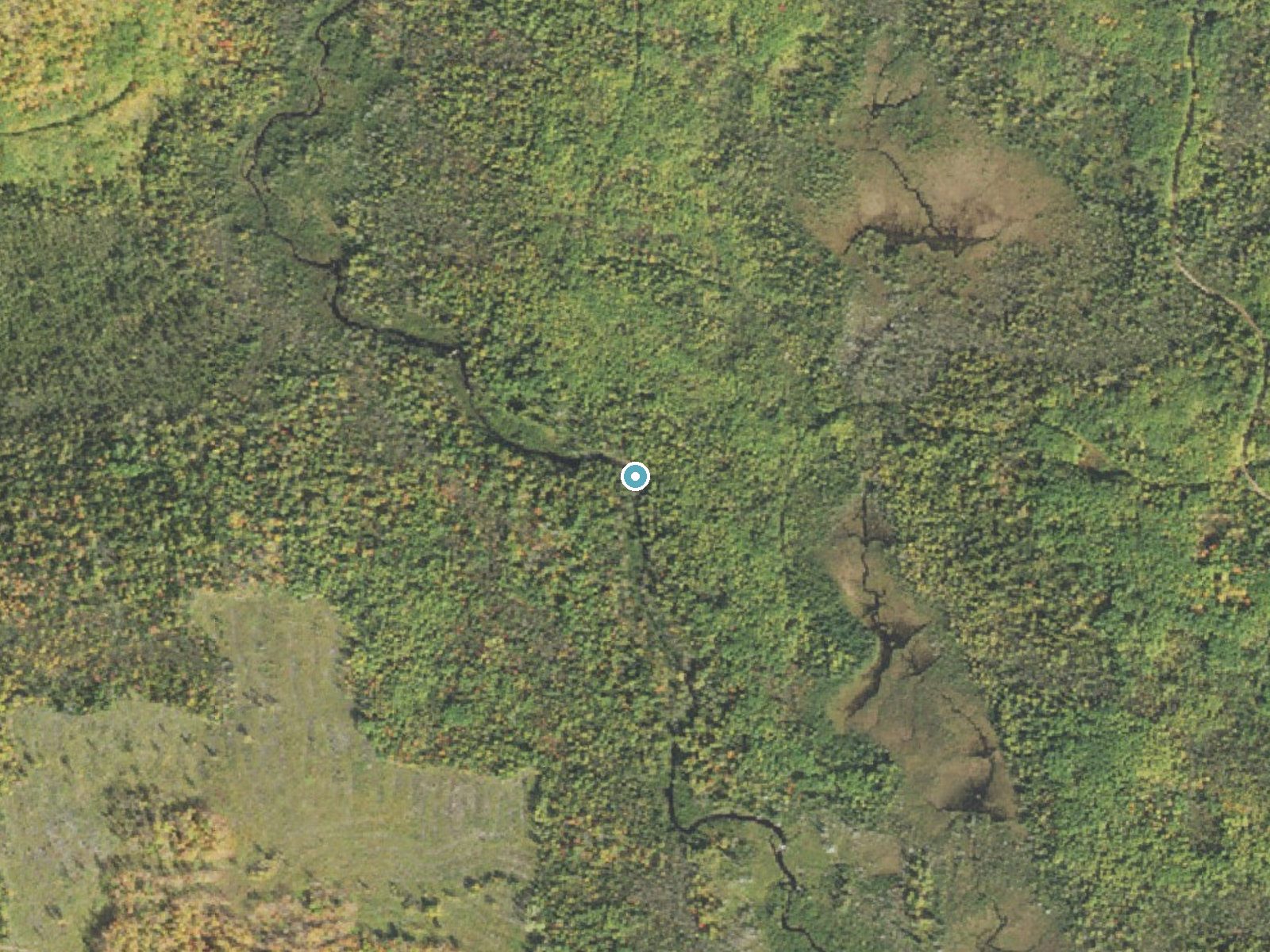 Aerial photo of the same ground around Pancake Falls near Silver Bay, Minnesota, for comparison with the lidar view