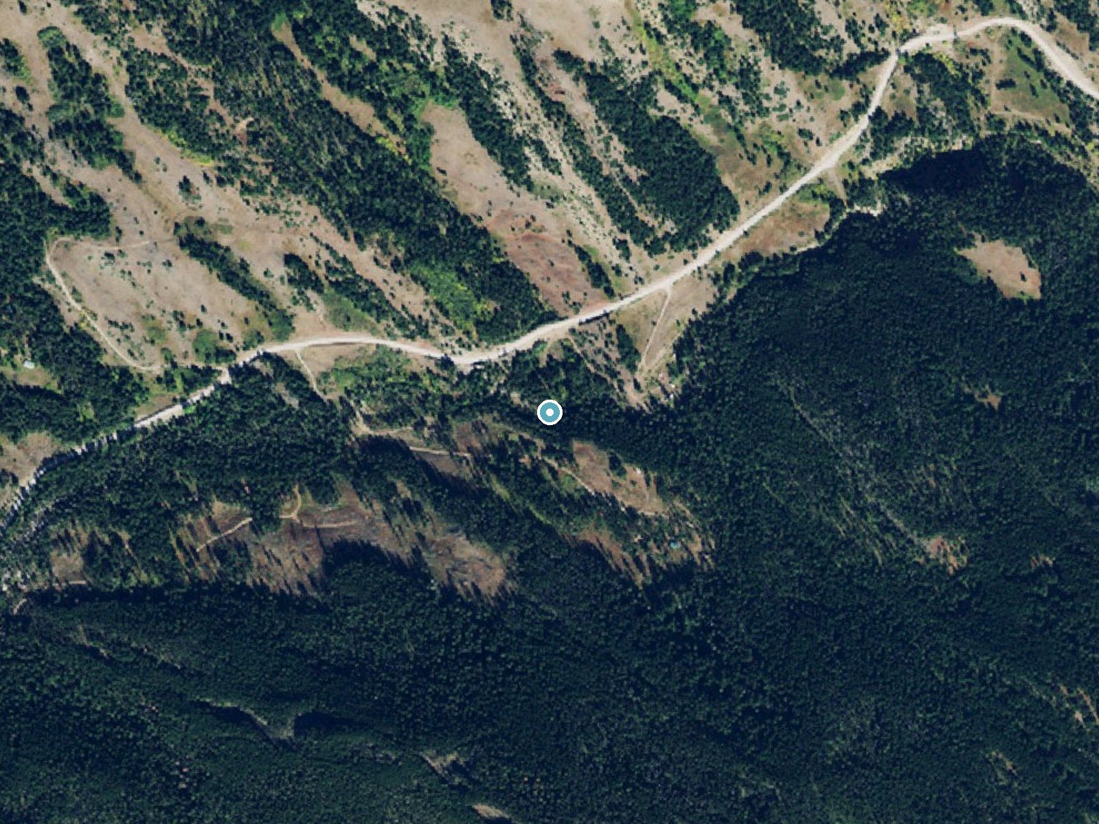 Aerial photo of the same ground around Double Falls near Augusta, Montana, for comparison with the lidar view