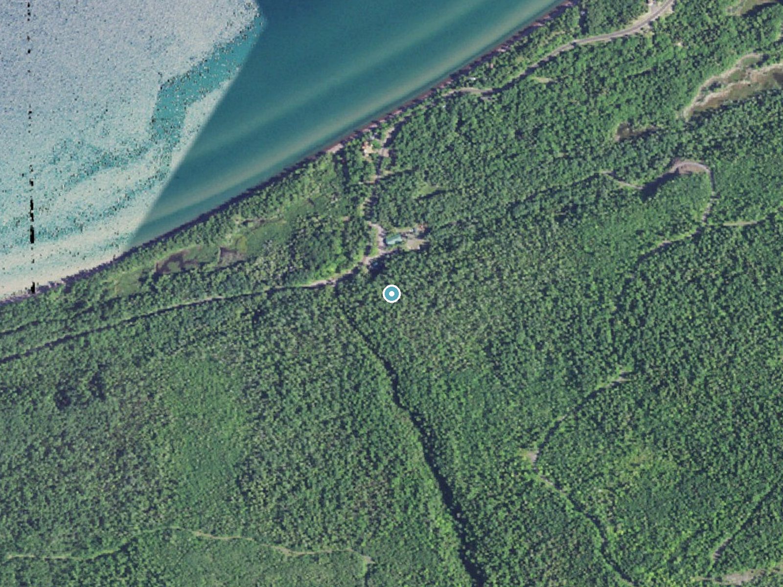 Aerial photo of the same ground around Jacobs Falls near Eagle River, Michigan, for comparison with the lidar view