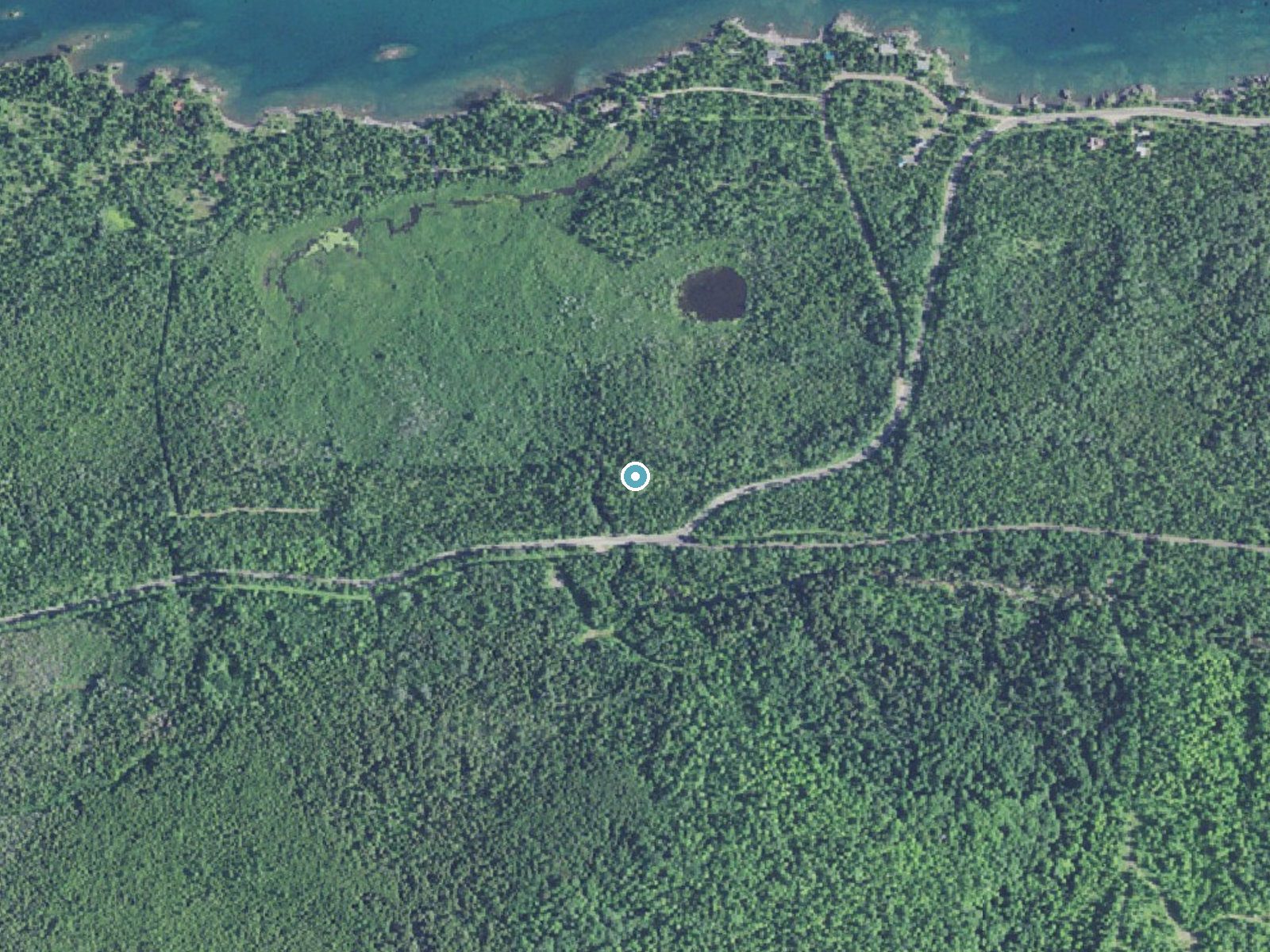 Aerial photo of the same ground around Silver River Falls near Eagle Harbor, Michigan, for comparison with the lidar view