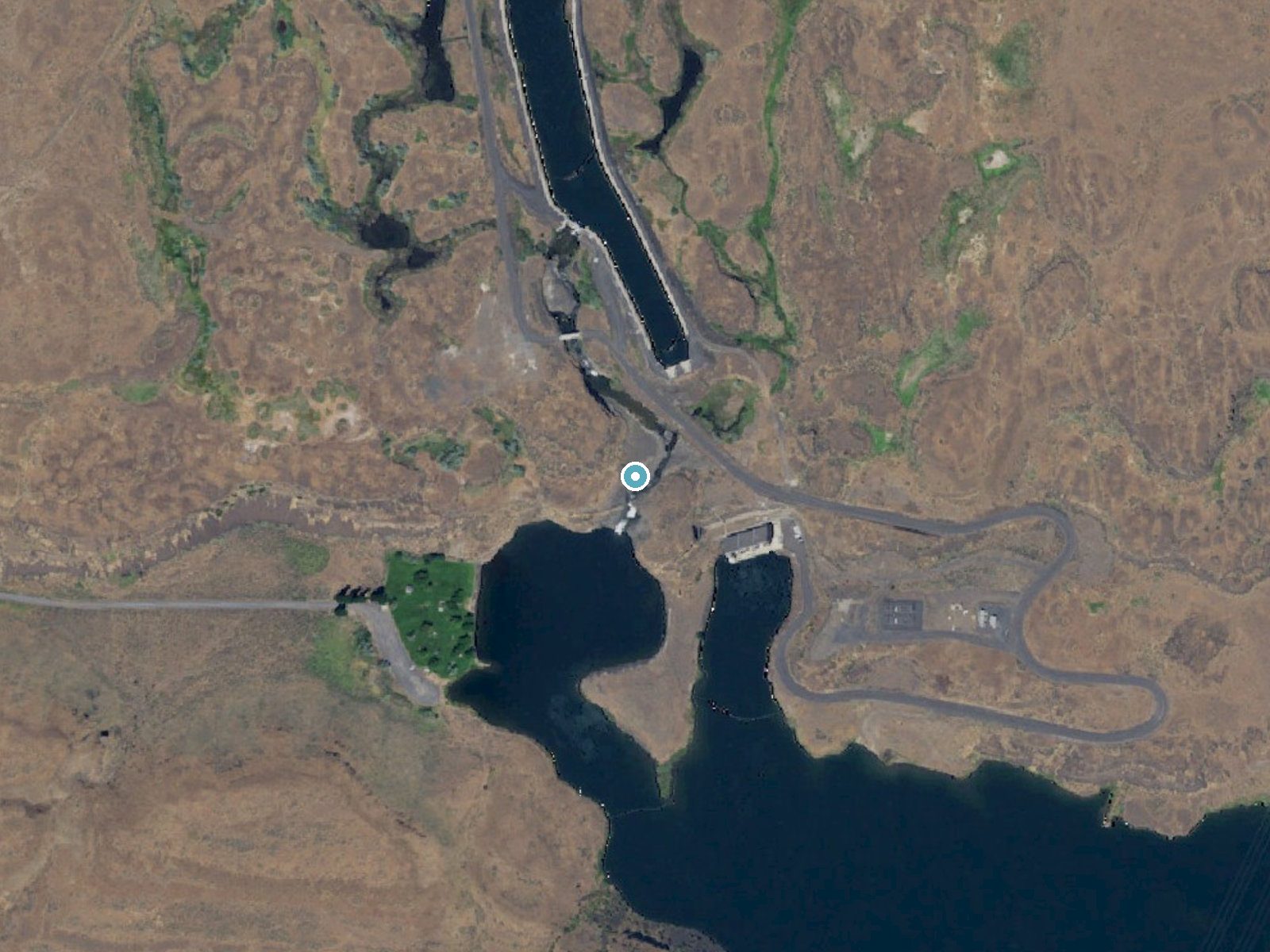 Aerial photo of the same ground around Summer Falls near Coulee City, Washington, for comparison with the lidar view