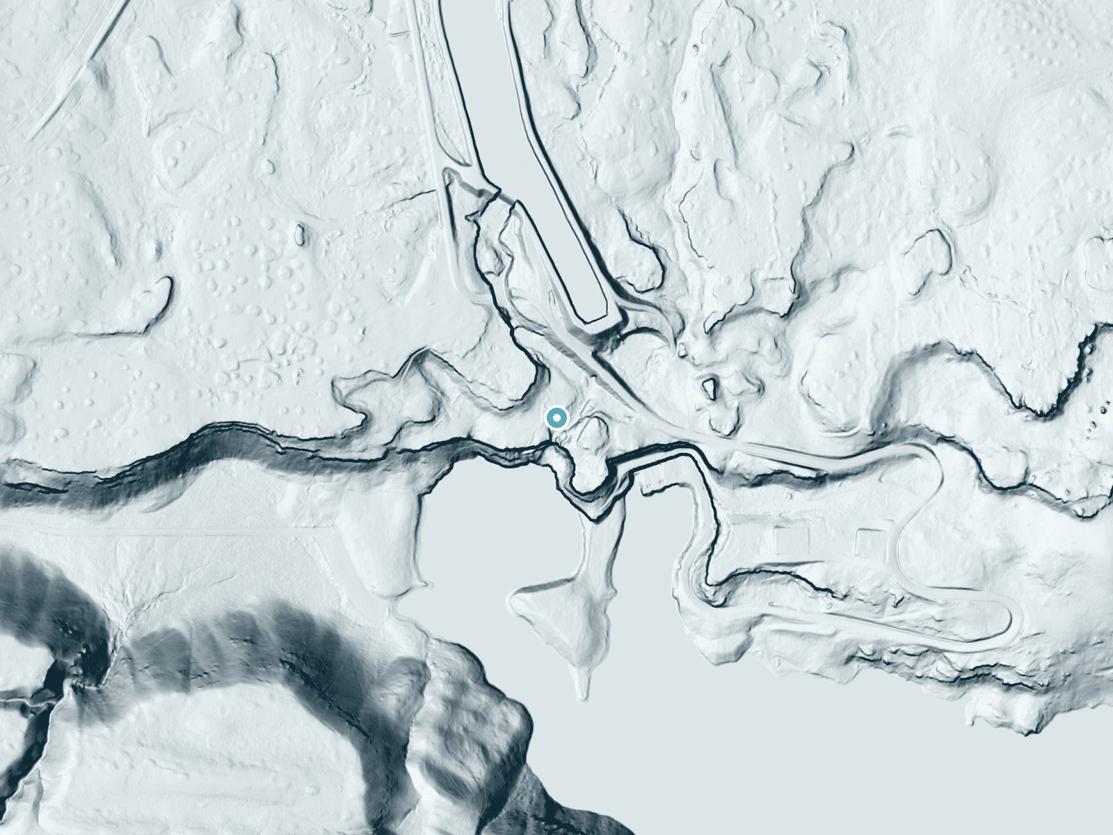 LiDAR bare-earth terrain around Summer Falls near Coulee City, Washington, showing about 144 feet of drop, a steep tiered drop, facing south