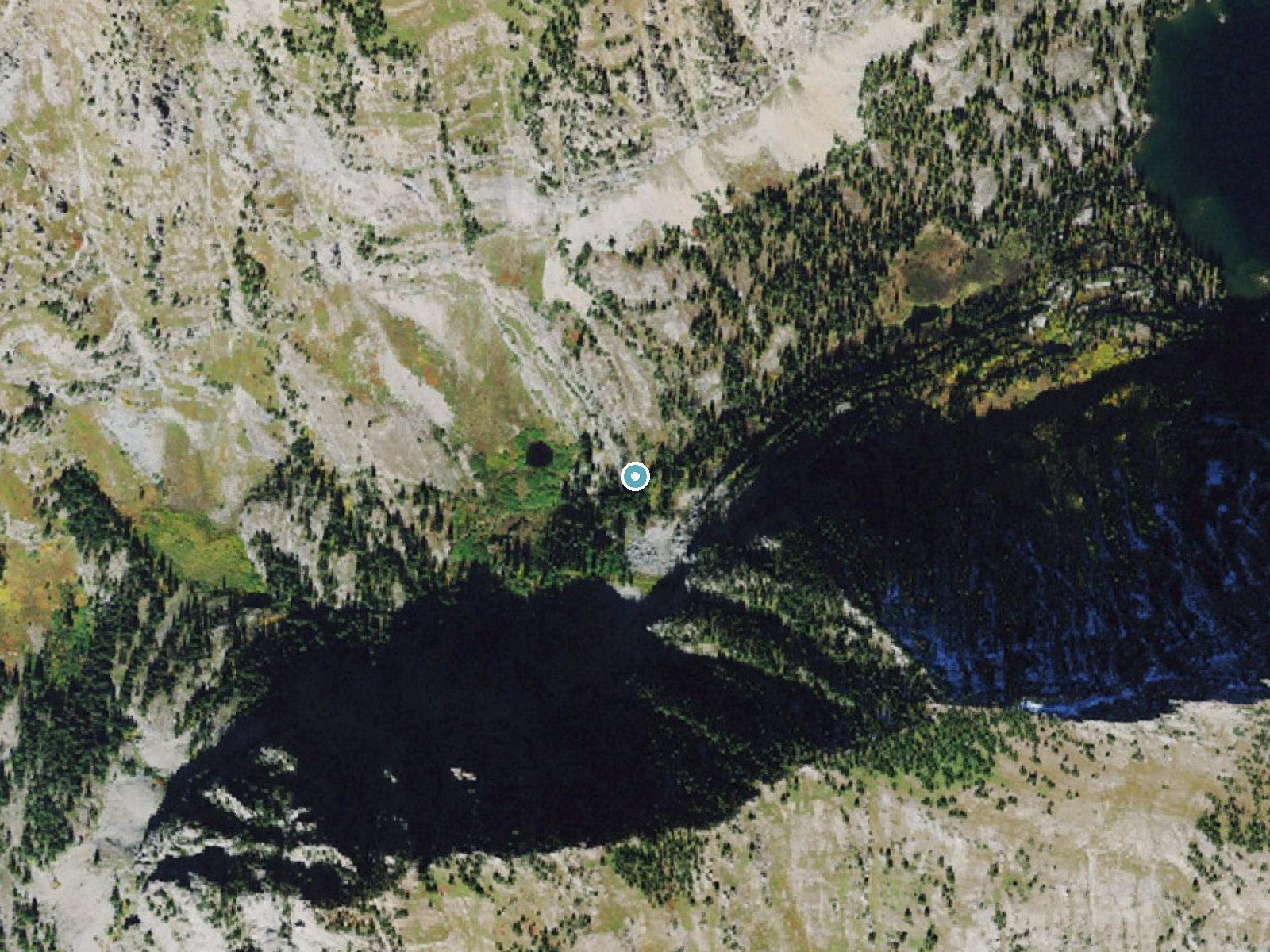 Aerial photo of the same ground around Terrace Falls near Ronan, Montana, for comparison with the lidar view