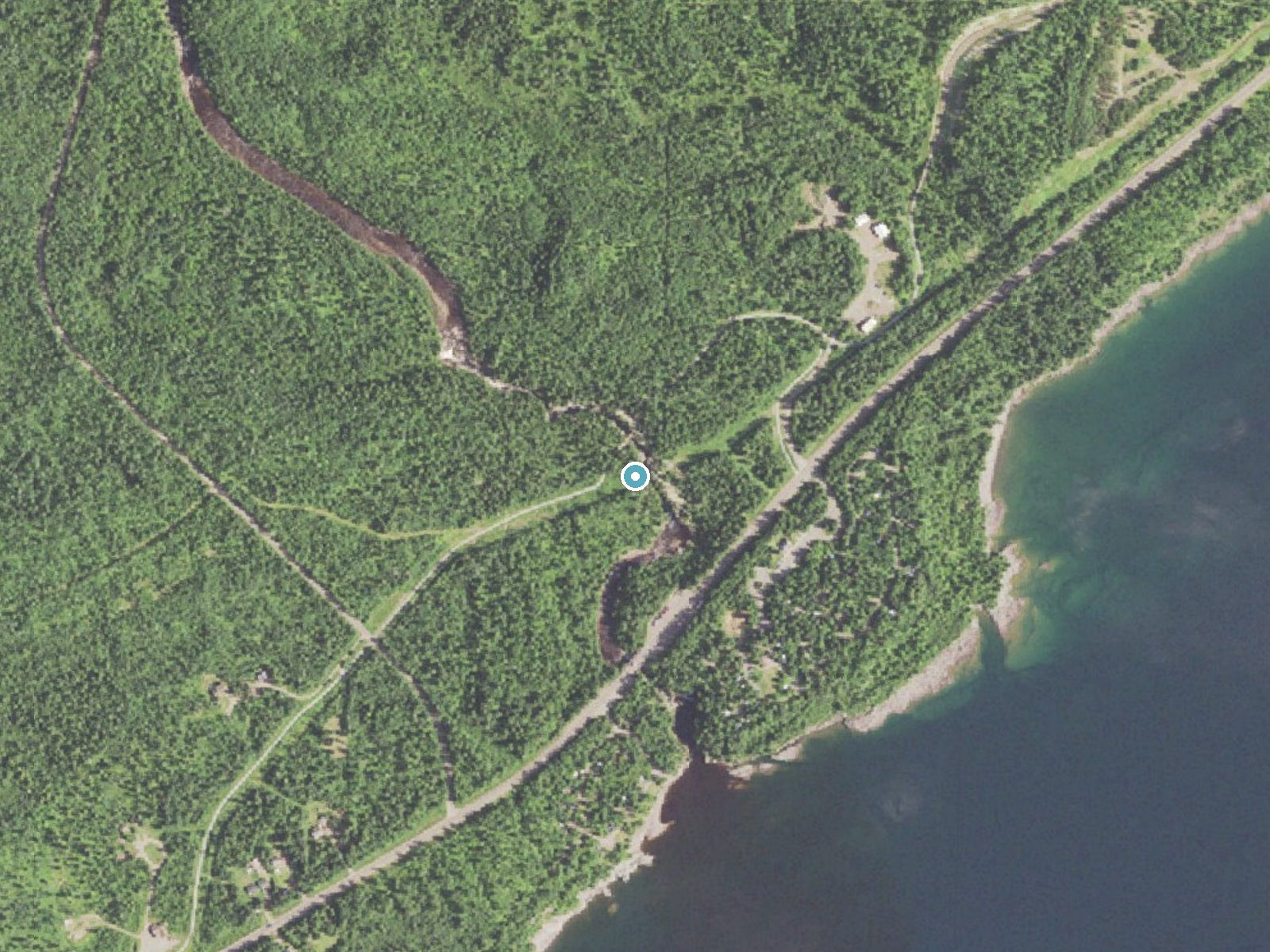 Aerial photo of the same ground around Hidden Falls near Lutsen, Minnesota, for comparison with the lidar view