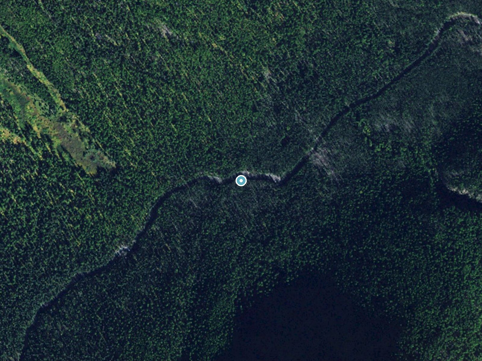 Aerial photo of the same ground around Barrier Falls near Condon, Montana, for comparison with the lidar view