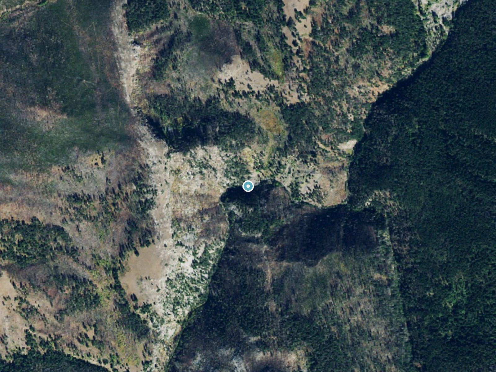 Aerial view of the ground around Lange Falls near Augusta, Montana