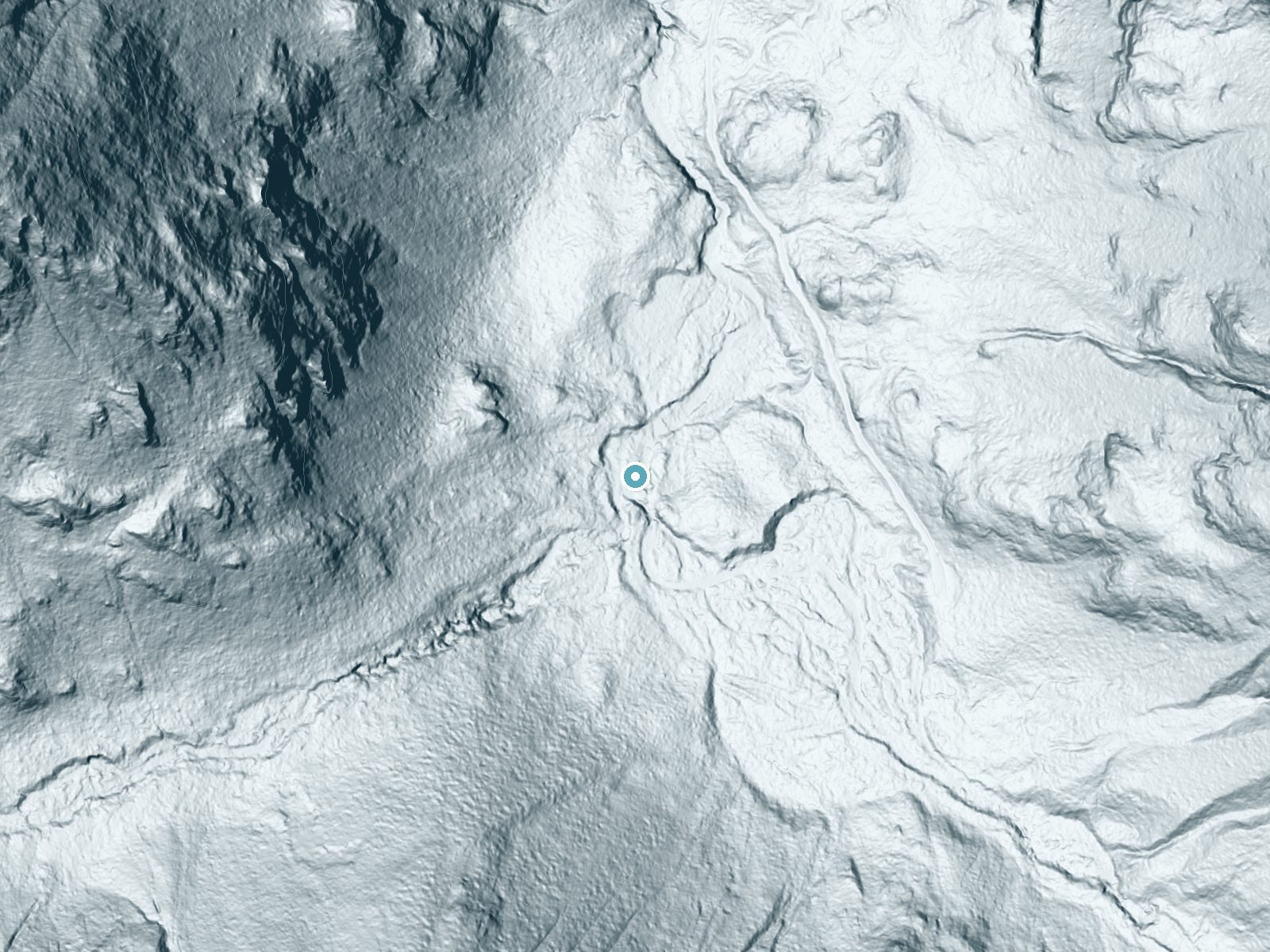 LiDAR bare-earth terrain around Florence Falls near Skykomish, Washington, showing about 62 feet of drop, a long cascade, facing north