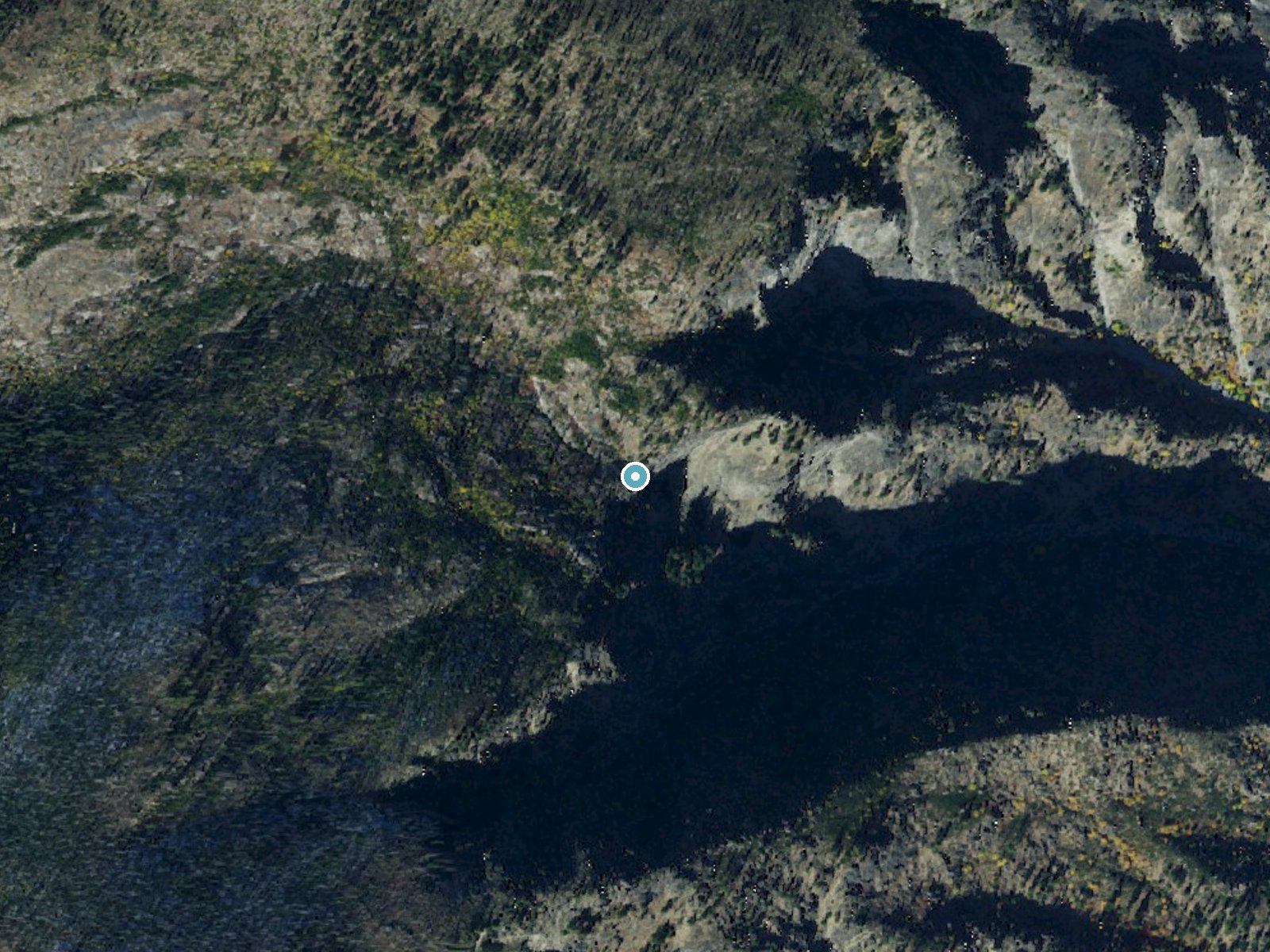 Aerial photo of the same ground around Drury Falls near Leavenworth, Washington, for comparison with the lidar view
