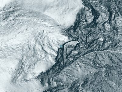 LiDAR terrain view around Drury Falls in Washington, about 648 feet of drop