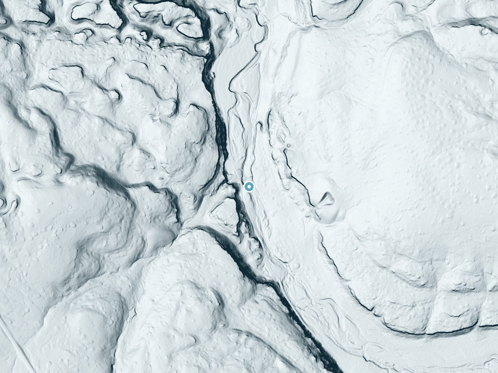 LiDAR bare-earth terrain around Wilson Creek Falls near Almira, Washington, showing about 103 feet of drop, a long cascade, facing northeast