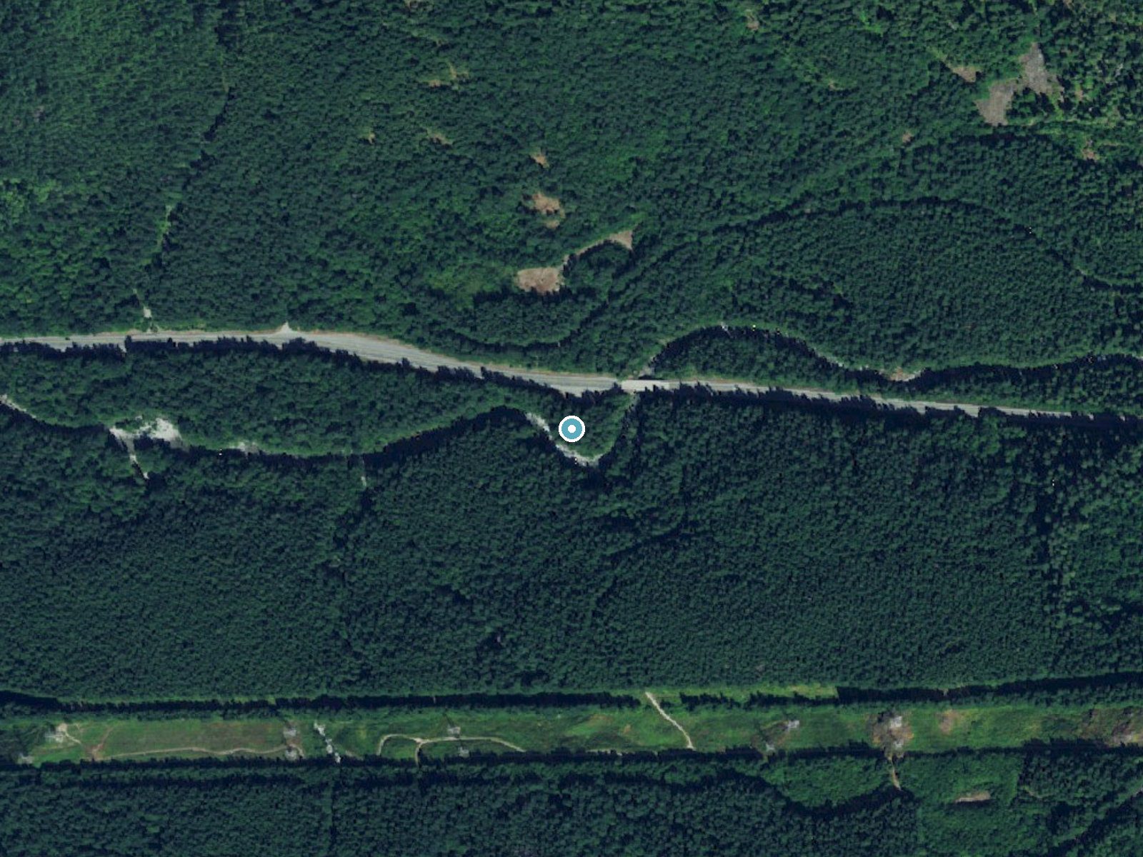 Aerial photo of the same ground around Alpine Falls near Skykomish, Washington, for comparison with the lidar view