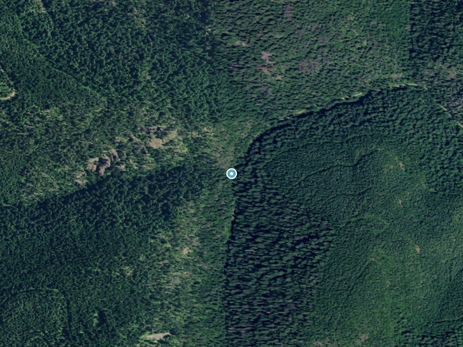 Aerial photo of the same ground around Fern Falls near Kellogg, Idaho, for comparison with the lidar view