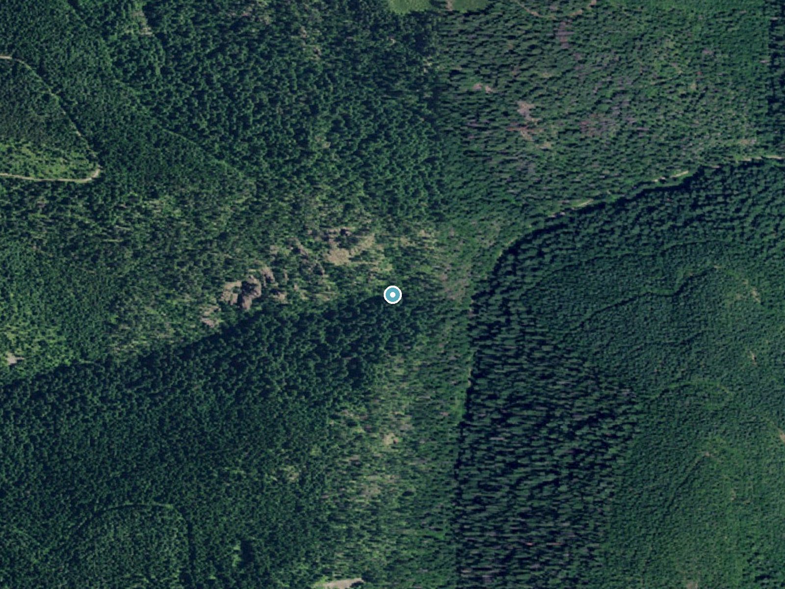 Aerial photo of the same ground around Shadow Falls near Kellogg, Idaho, for comparison with the lidar view