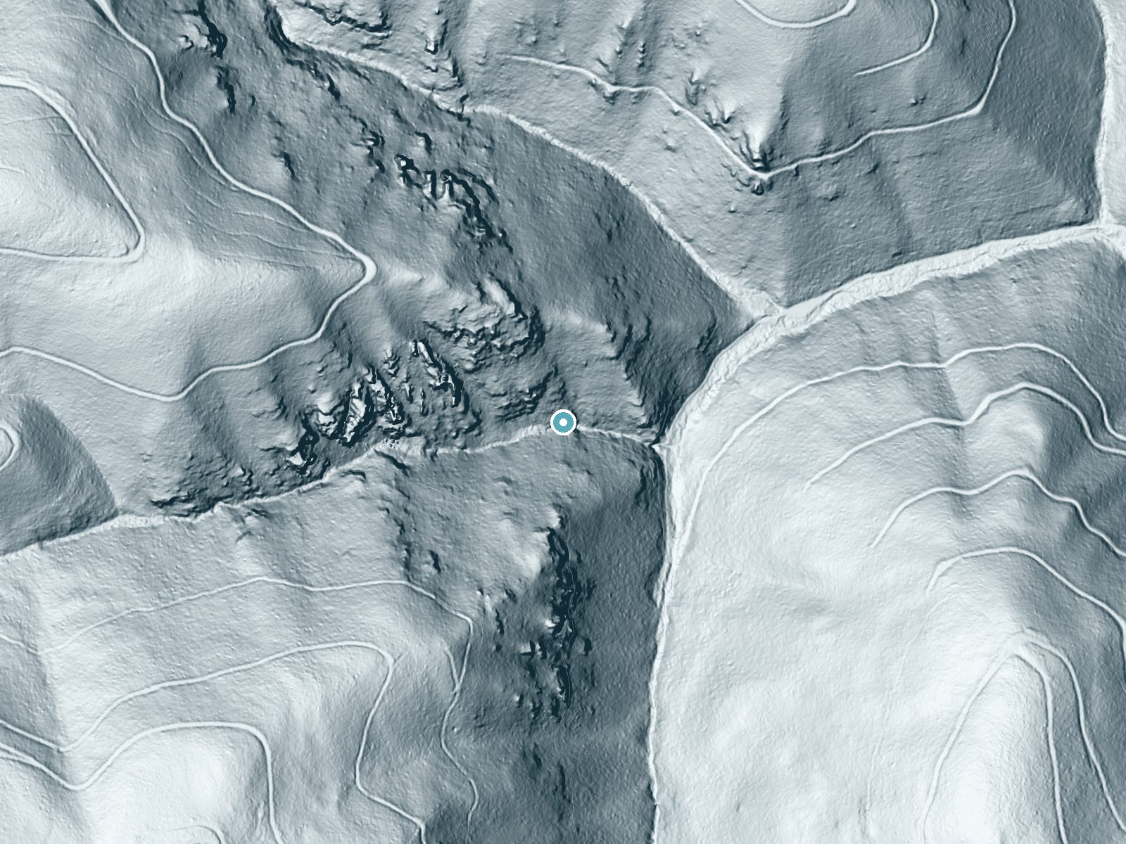LiDAR bare-earth terrain around Shadow Falls near Kellogg, Idaho, showing about 271 feet of drop, a steep tiered drop, facing southeast
