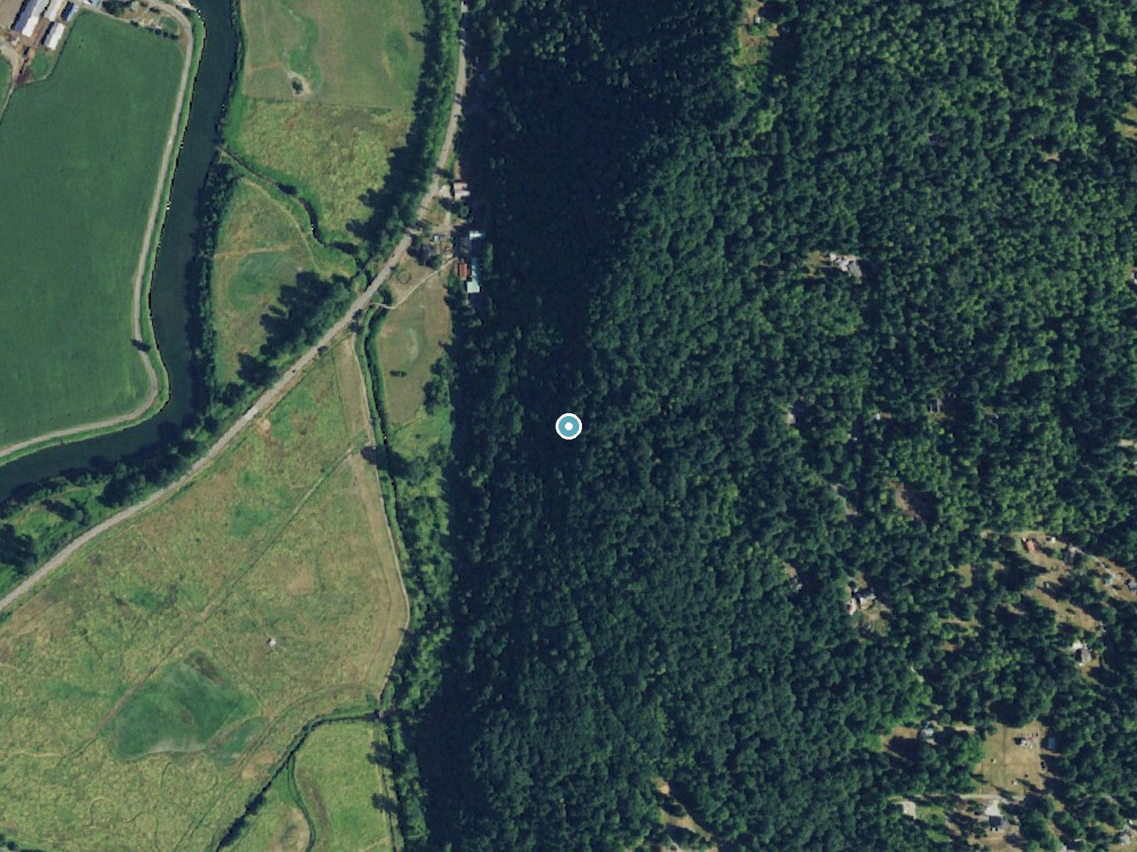 Aerial photo of the same ground around McCauley Falls near Duvall, Washington, for comparison with the lidar view