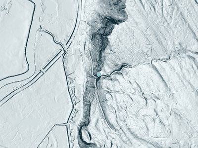 LiDAR terrain view around McCauley Falls in Washington, about 311 feet of drop