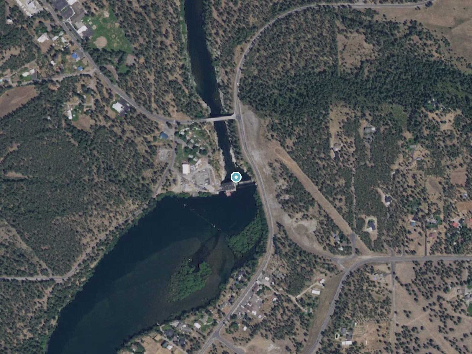Aerial photo of the same ground around Nine Mile Falls near Suncrest, Washington, for comparison with the lidar view