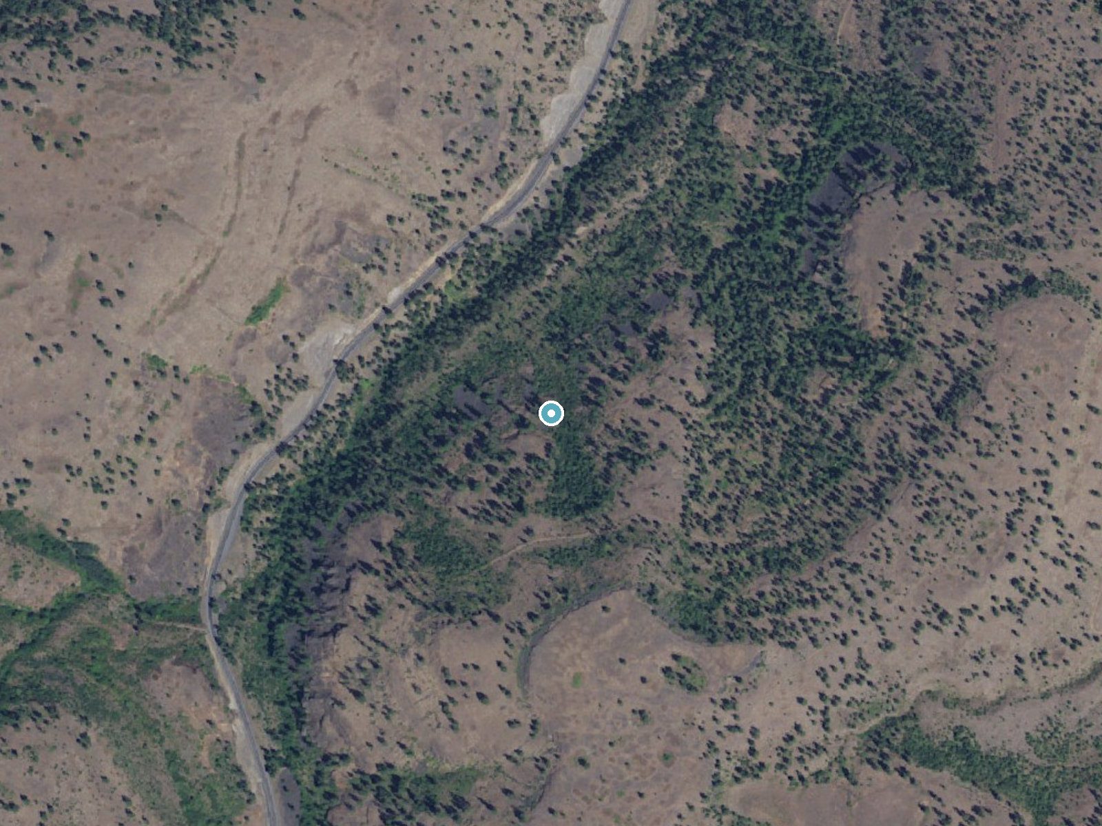 Aerial photo of the same ground around Hawk Creek Falls near Creston, Washington, for comparison with the lidar view