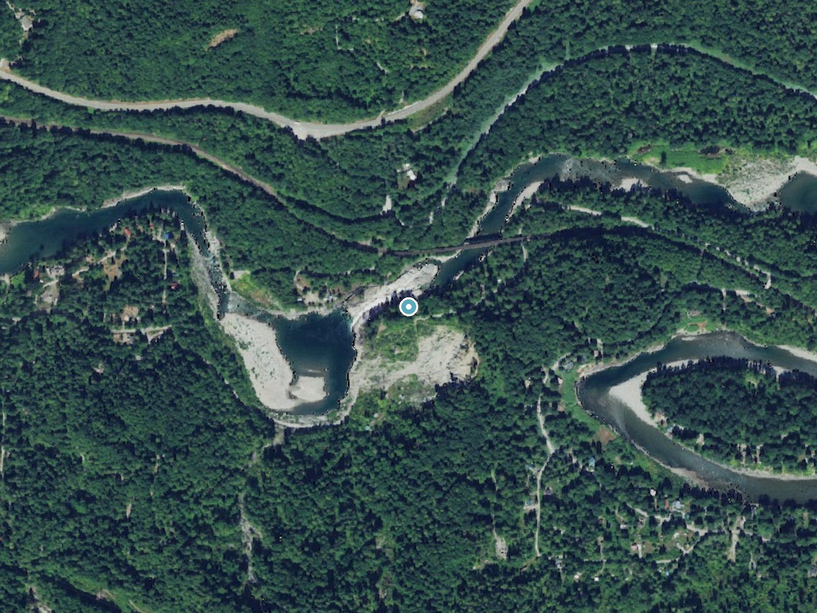 Aerial photo of the same ground around Sunset Falls near Baring, Washington, for comparison with the lidar view