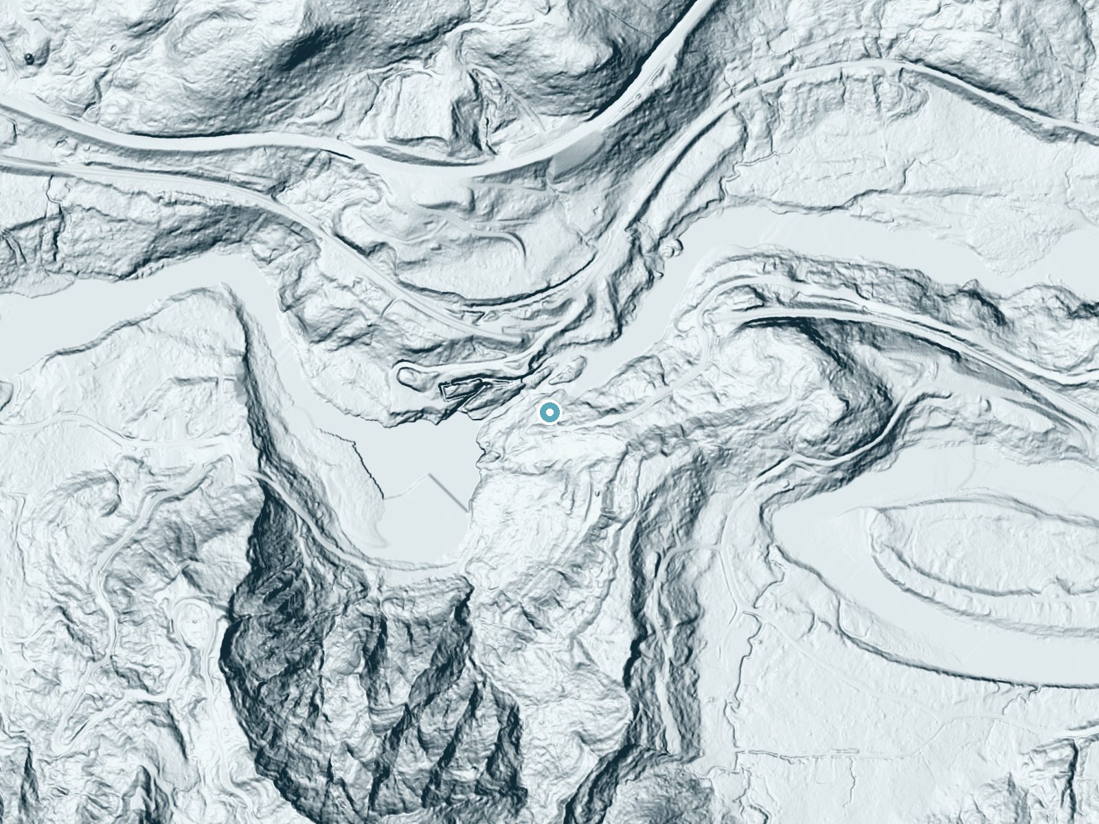 LiDAR bare-earth terrain around Sunset Falls near Baring, Washington, showing about 147 feet of drop, a long cascade, facing northwest