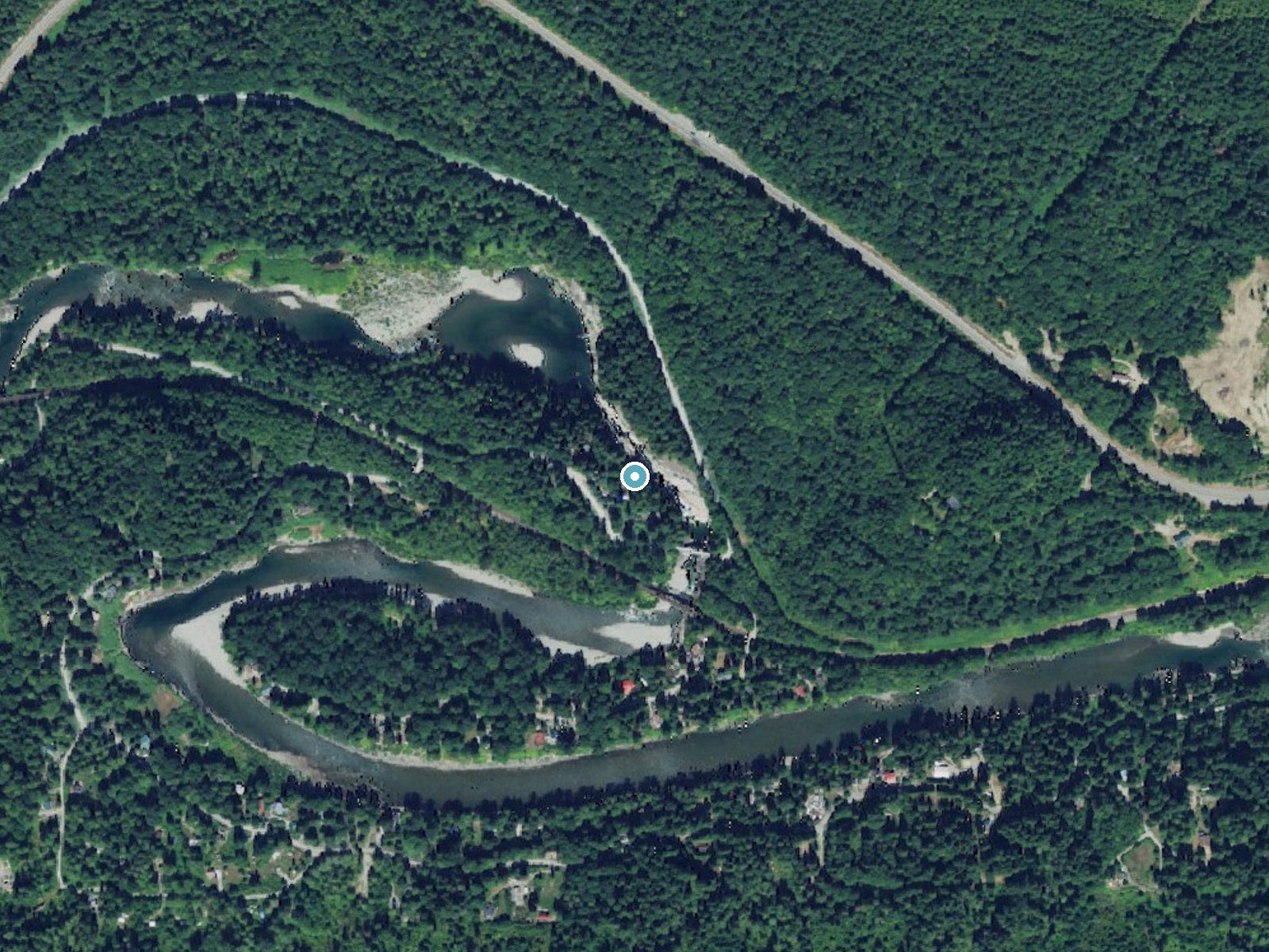 Aerial photo of the same ground around Canyon Falls near Baring, Washington, for comparison with the lidar view