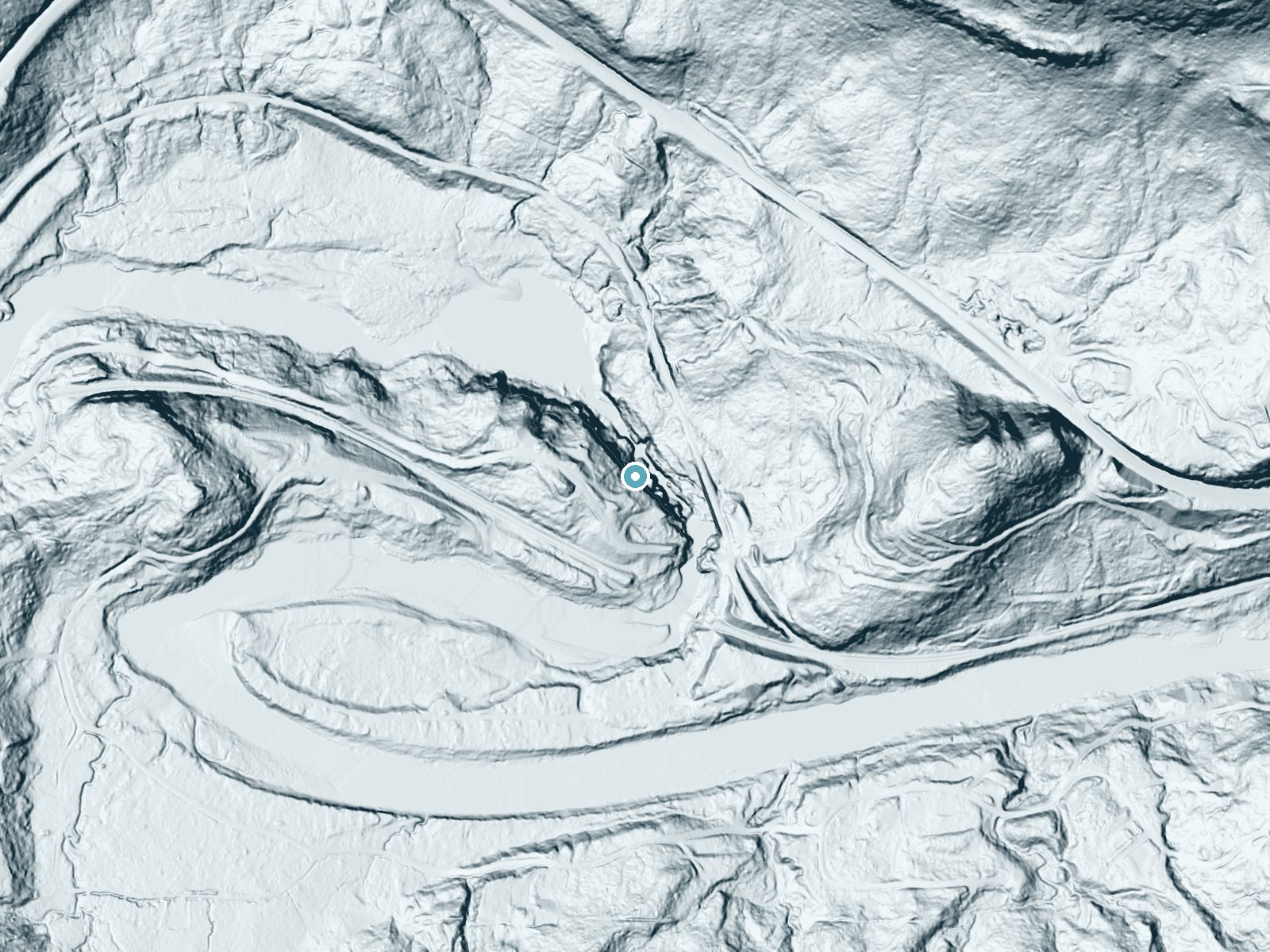 LiDAR bare-earth terrain around Canyon Falls near Baring, Washington, showing about 142 feet of drop, a steep tiered drop, facing northeast