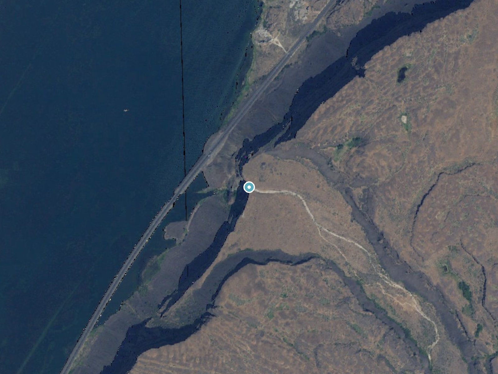 Aerial photo of the same ground around Martin Falls near Electric City, Washington, for comparison with the lidar view