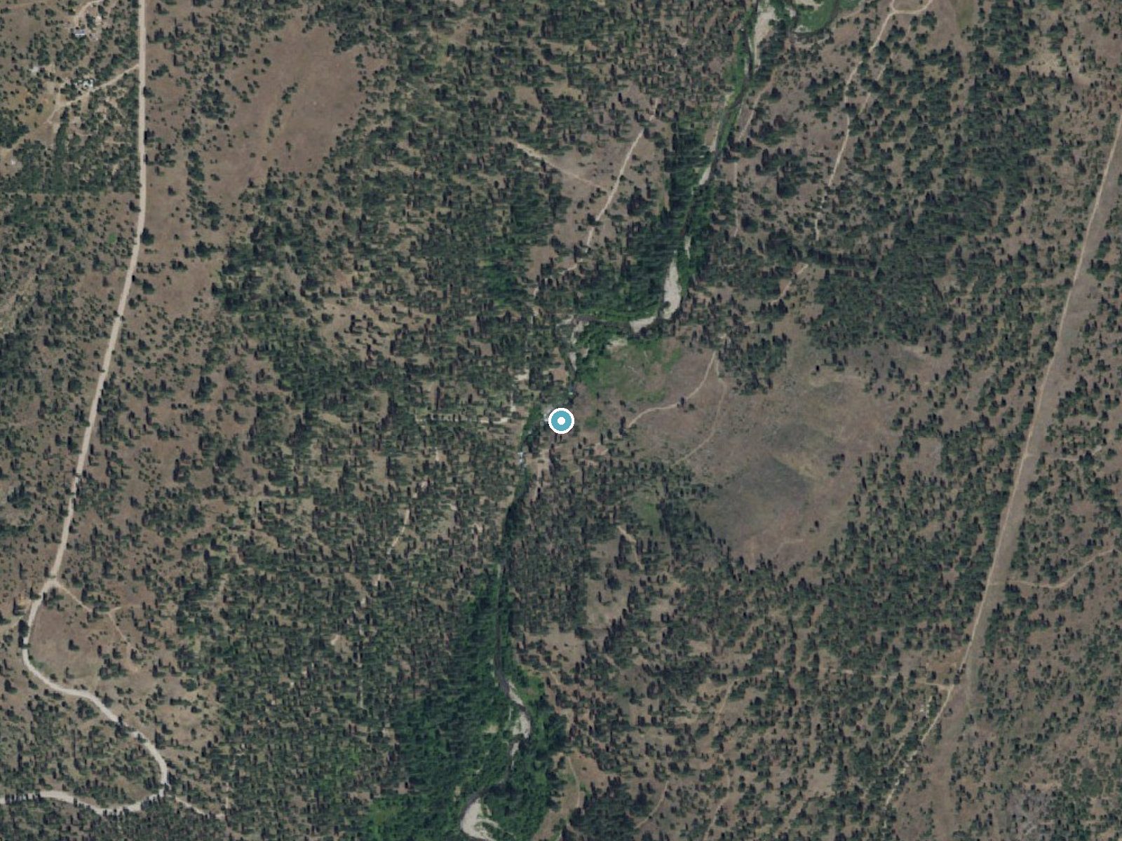 Aerial view of the ground around Chamokane Falls near Reardan, Washington