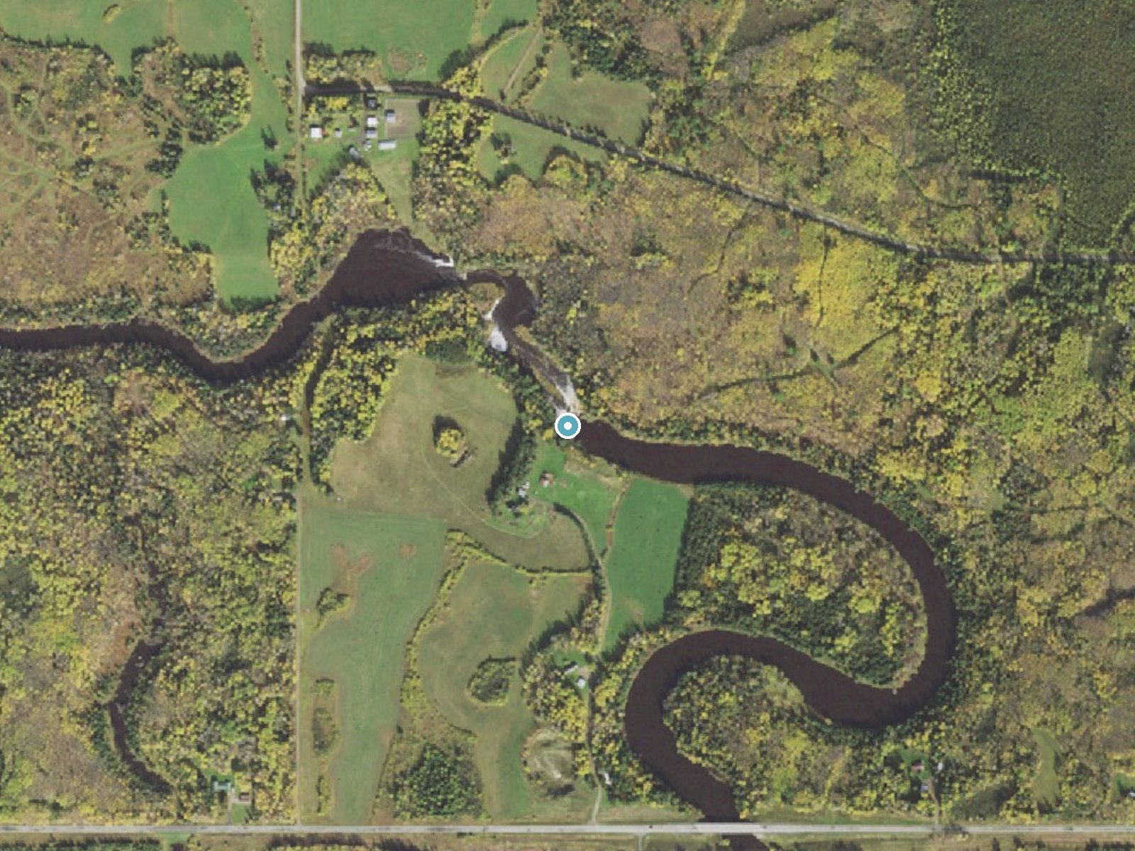 Aerial photo of the same ground around Hannine Falls near Cook, Minnesota, for comparison with the lidar view
