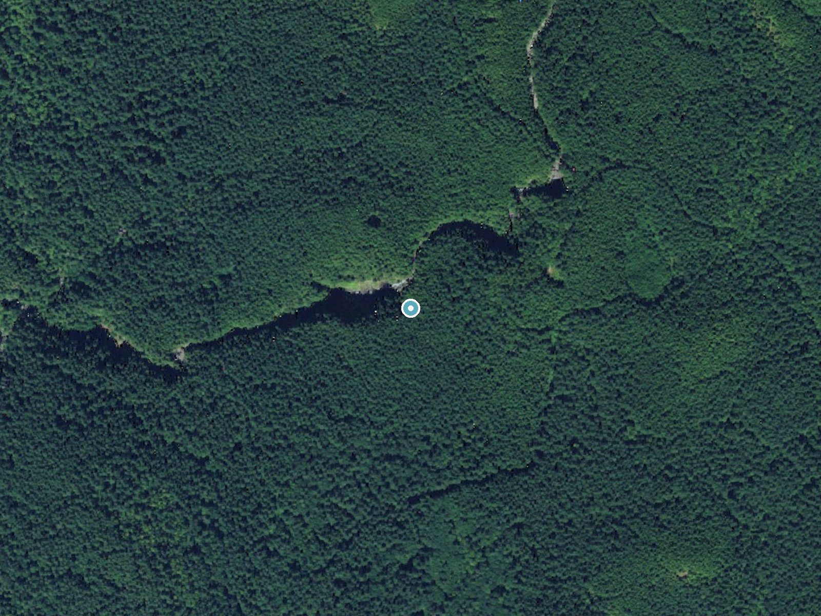 Aerial photo of the same ground around Wallace Falls near May Creek, Washington, for comparison with the lidar view
