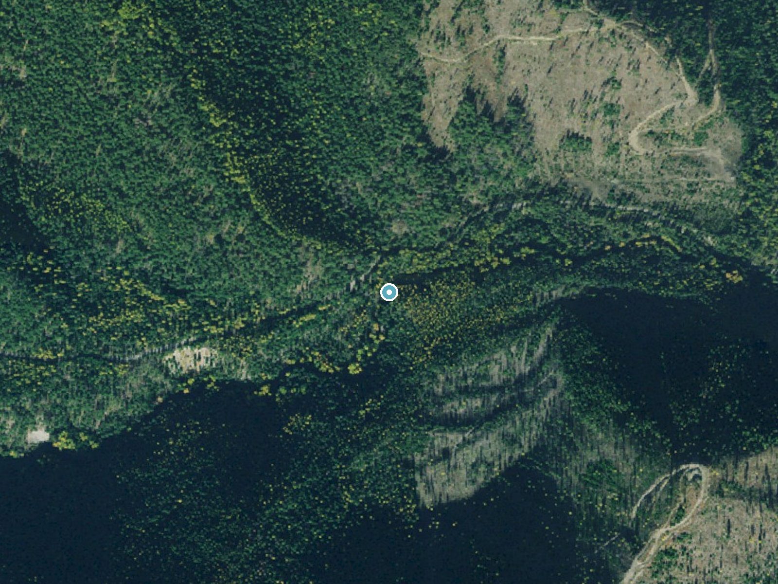 Aerial photo of the same ground around Vermilion Falls near Trout Creek, Montana, for comparison with the lidar view