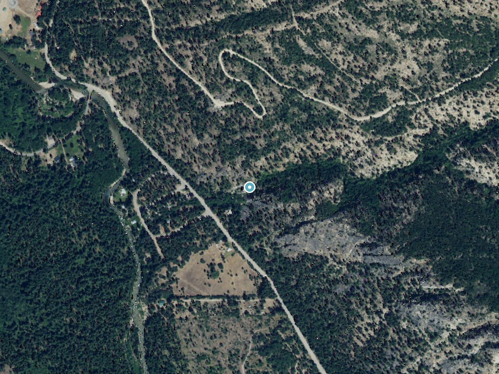 Aerial photo of the same ground around Preston Falls near Manson, Washington, for comparison with the lidar view
