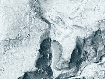 LiDAR terrain view around Mary Pamela Falls in Washington, about 283 feet of drop