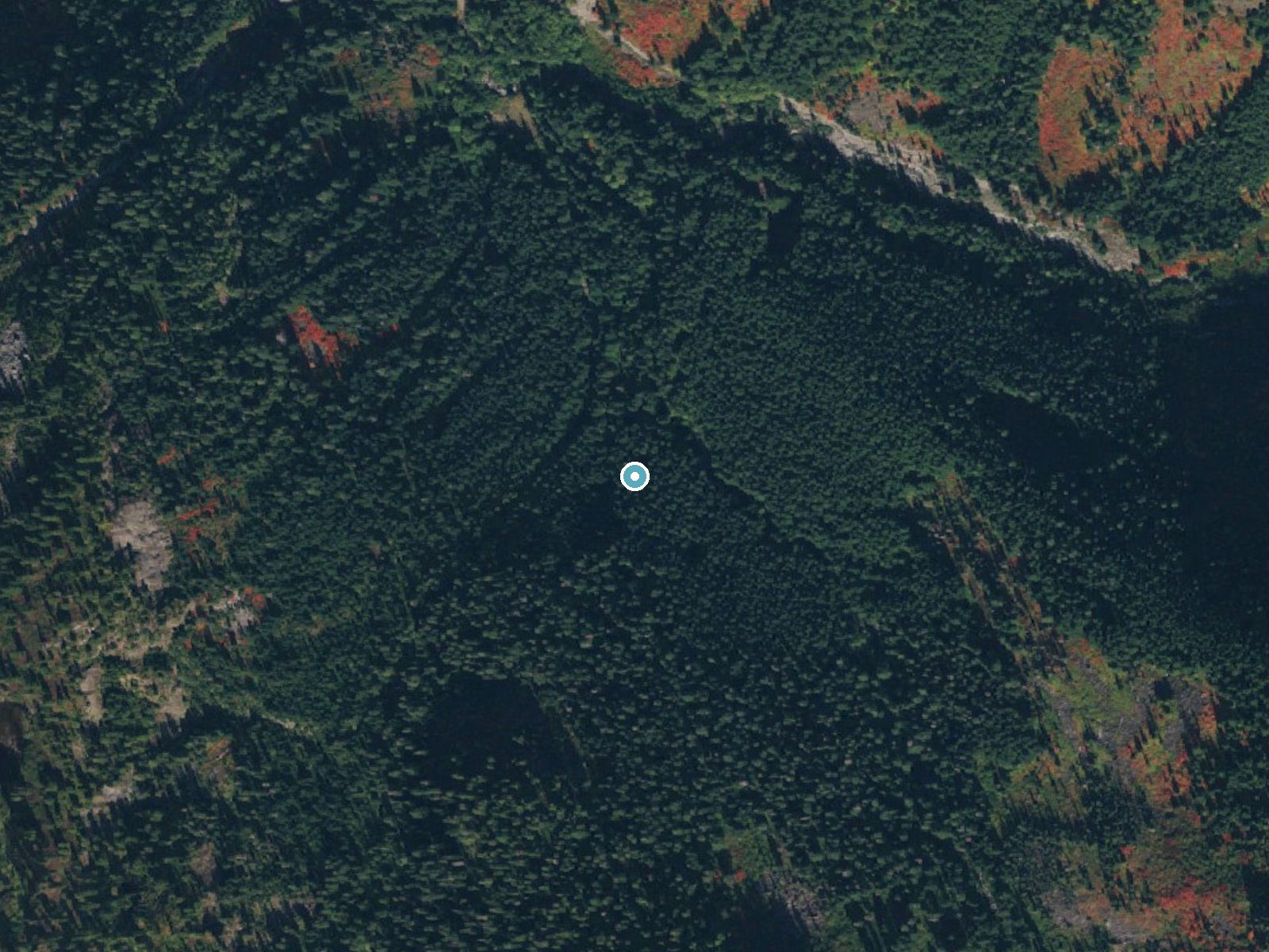 Aerial photo of the same ground around Sunday Falls near Baring, Washington, for comparison with the lidar view