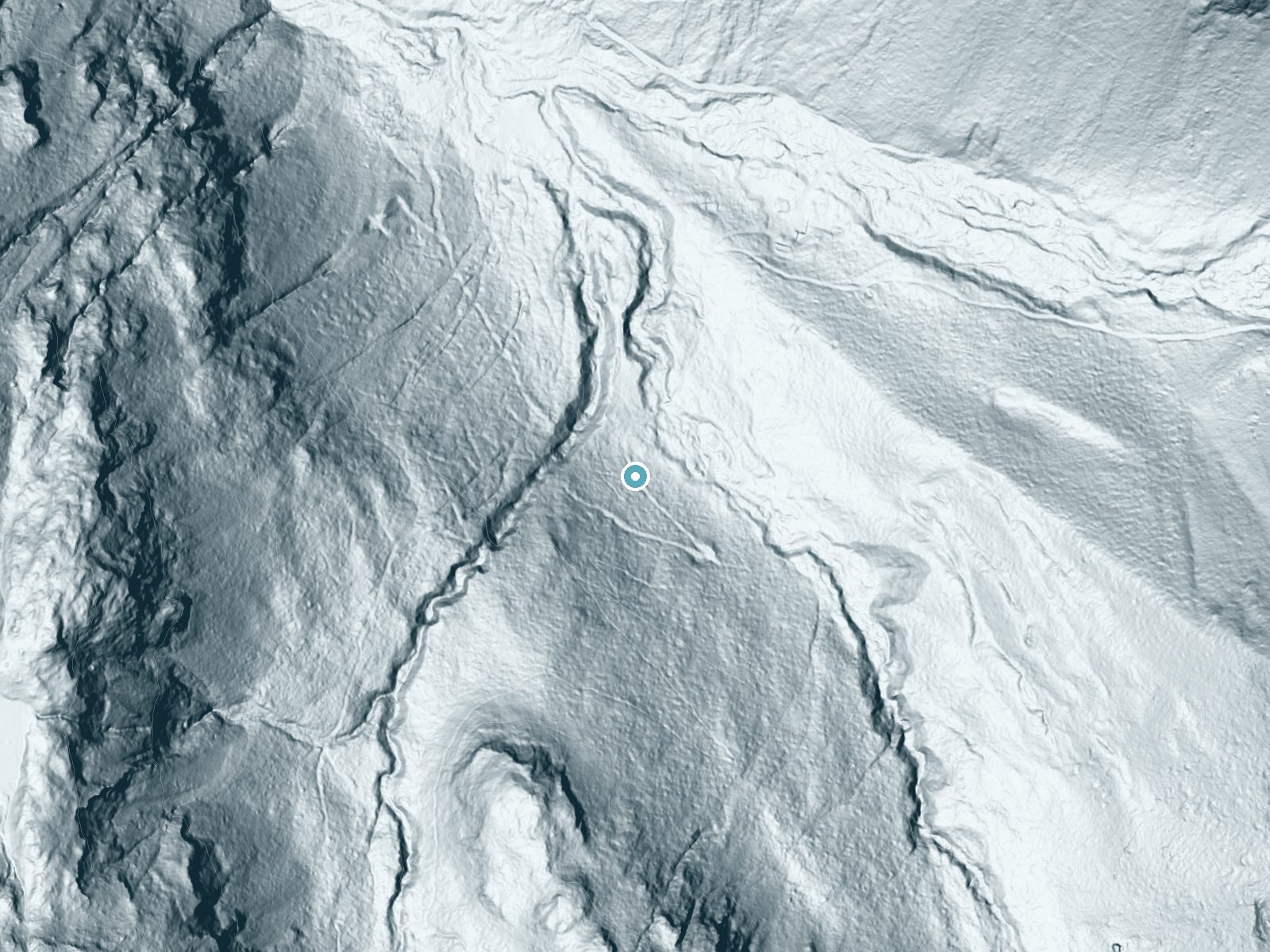 LiDAR bare-earth terrain around Sunday Falls near Baring, Washington, showing about 192 feet of drop, a steep tiered drop, facing northeast