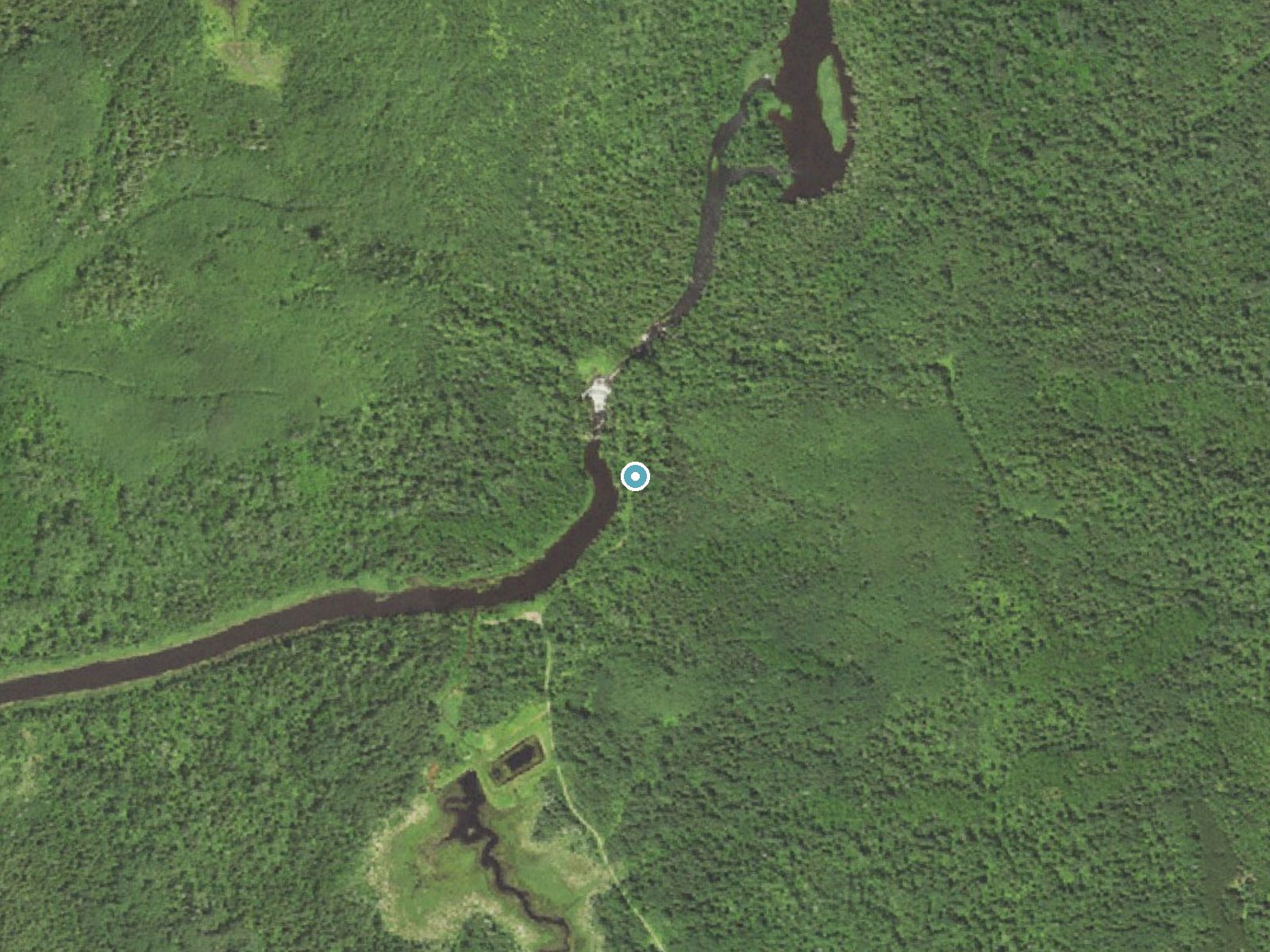 Aerial view of the ground around Partridge Falls near Grand Marais, Minnesota