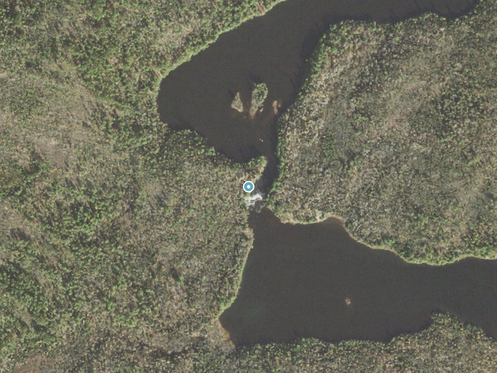 Aerial photo of the same ground around Pipestone Falls near Winton, Minnesota, for comparison with the lidar view