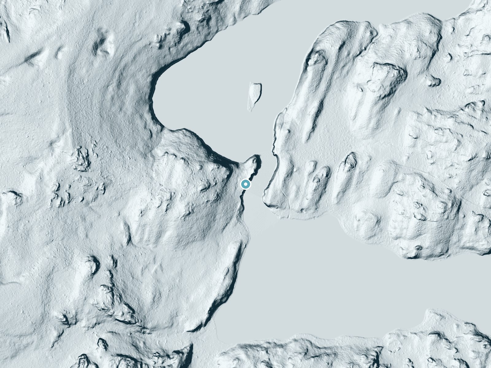 LiDAR bare-earth terrain around Pipestone Falls near Winton, Minnesota, showing about 64 feet of drop, a steep tiered drop, facing east