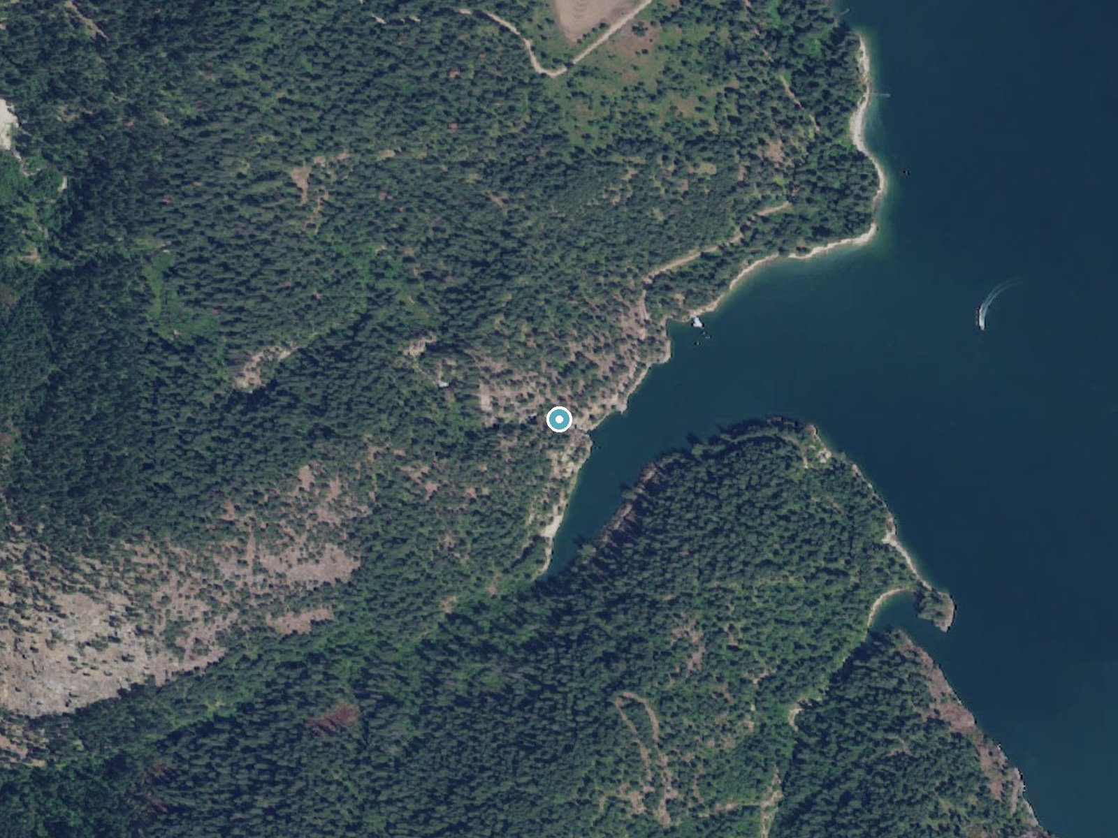 Aerial photo of the same ground around Ninemile Falls near Twin Lakes, Washington, for comparison with the lidar view