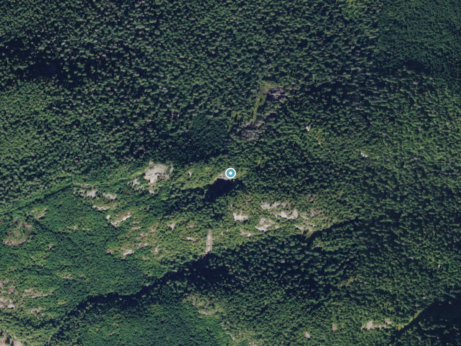 Aerial photo of the same ground around Twin Falls near Verlot, Washington, for comparison with the lidar view
