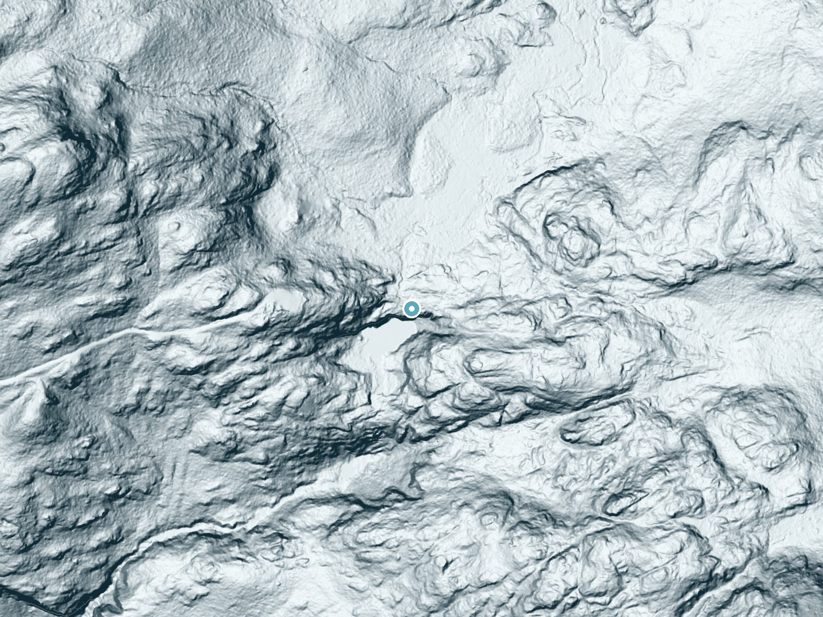 LiDAR bare-earth terrain around Twin Falls near Verlot, Washington, showing about 208 feet of drop, a single sheer drop, facing southwest