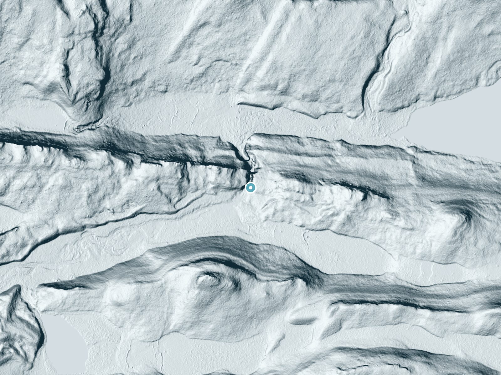 LiDAR bare-earth terrain around Johnson Falls near Grand Marais, Minnesota, showing about 86 feet of drop