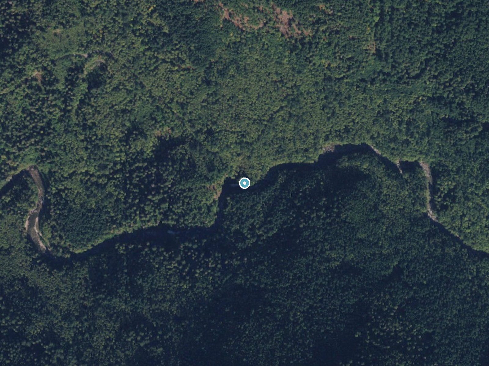 Aerial photo of the same ground around North Fork Falls near Verlot, Washington, for comparison with the lidar view