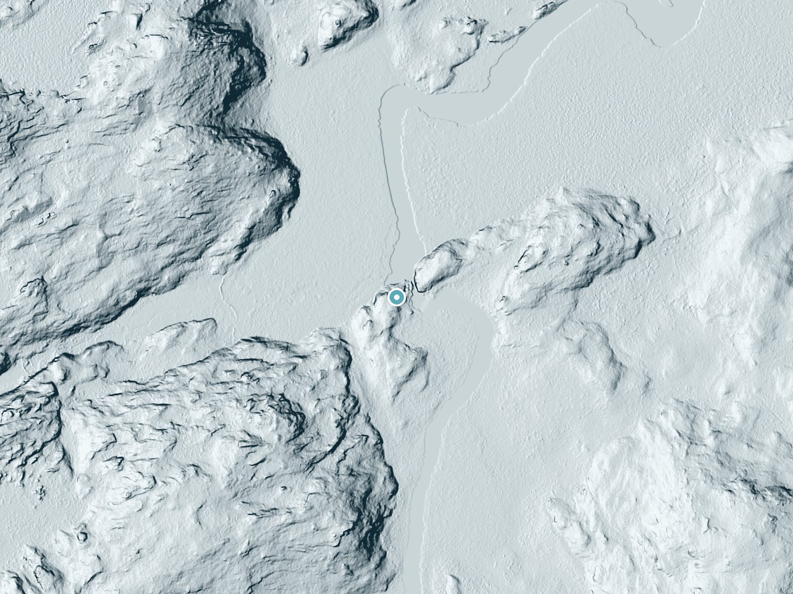LiDAR bare-earth terrain around Sioux Falls near Soudan, Minnesota, showing about 26 feet of drop, a long cascade, facing north