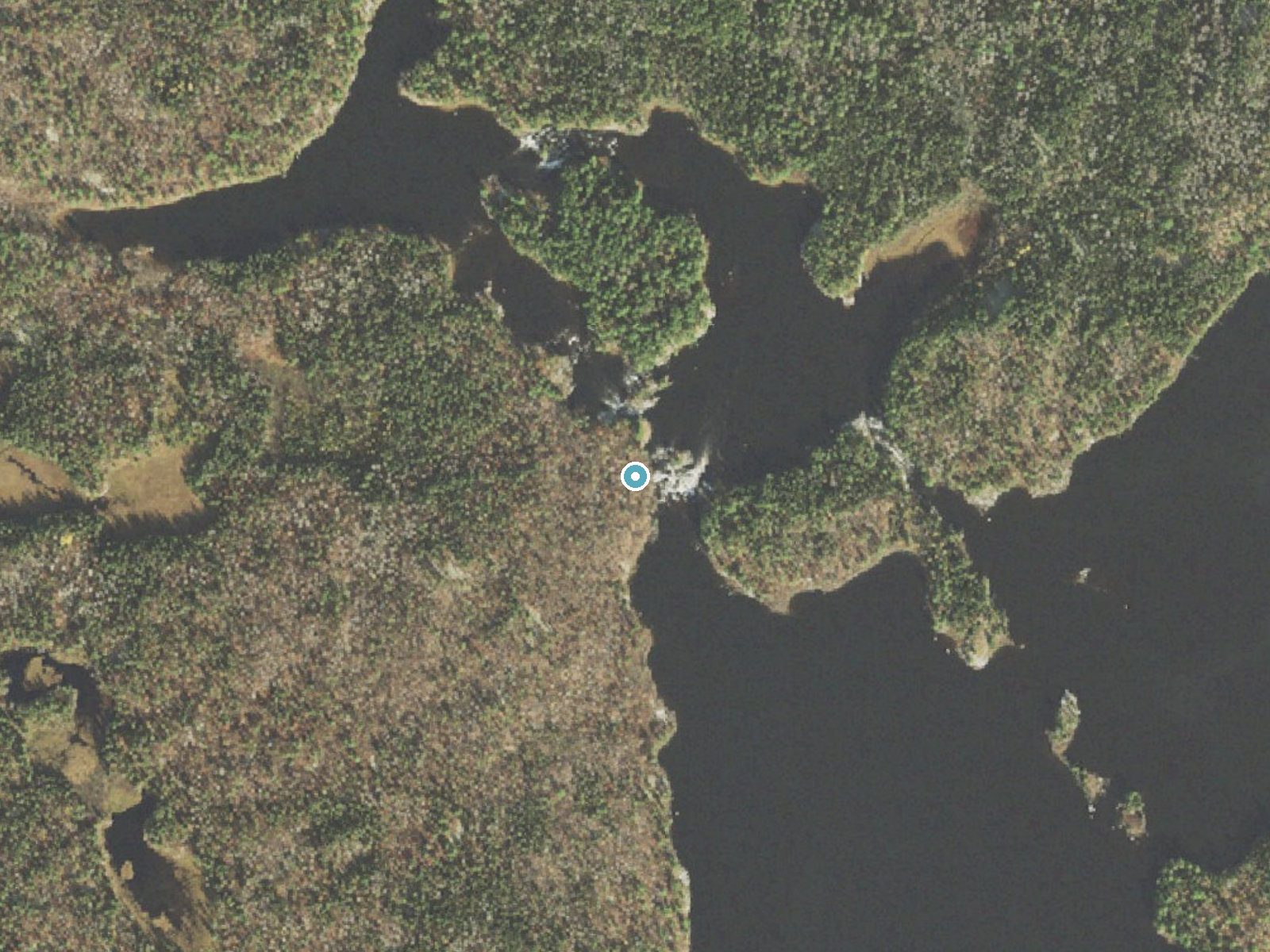 Aerial photo of the same ground around Basswood Falls near Winton, Minnesota, for comparison with the lidar view