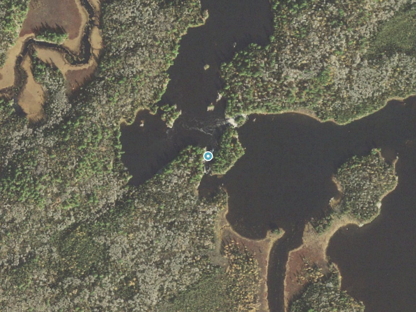 Aerial photo of the same ground around Lower Basswood Falls near Winton, Minnesota, for comparison with the lidar view