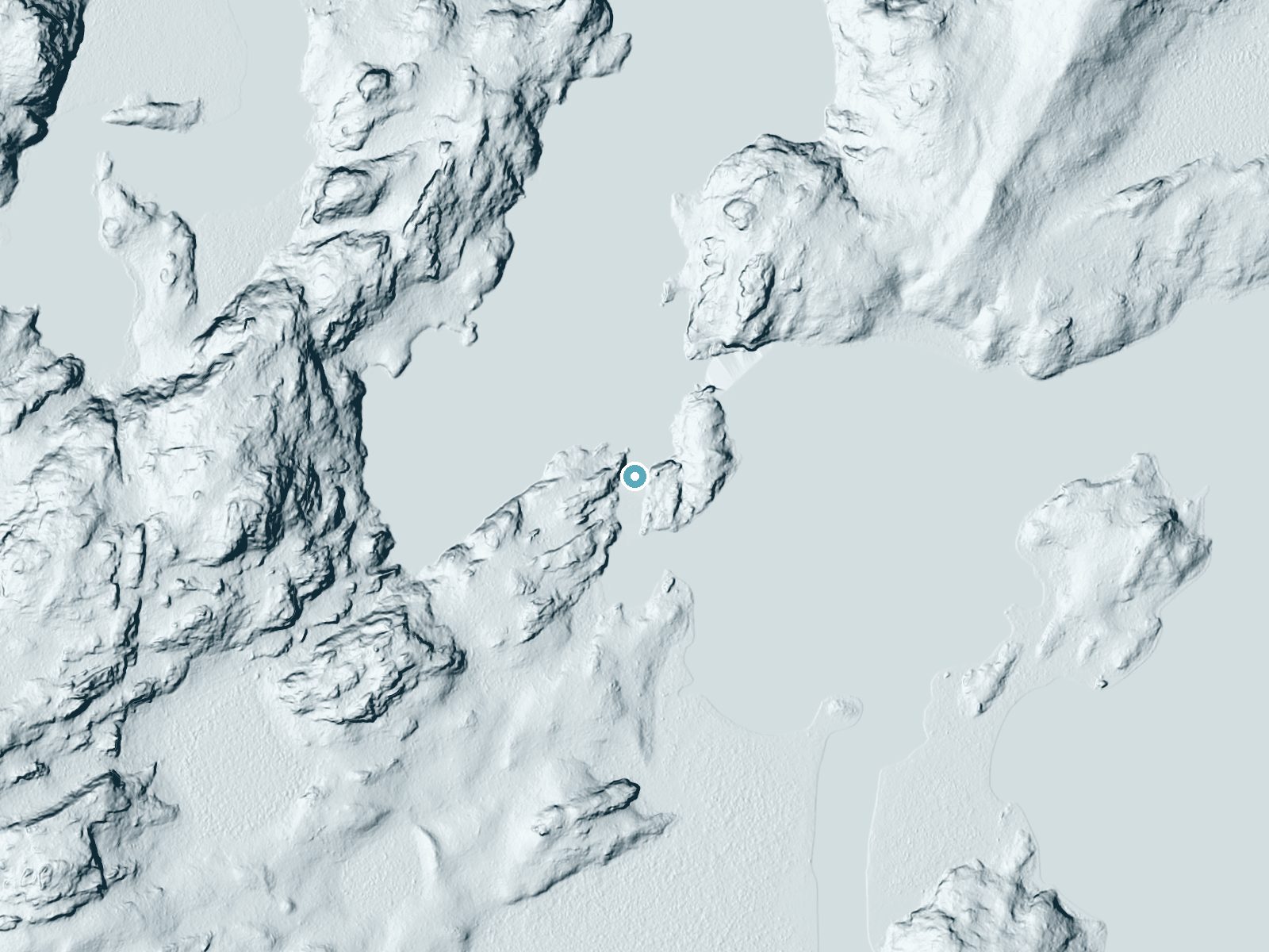 LiDAR bare-earth terrain around Lower Basswood Falls near Winton, Minnesota, showing about 25 feet of drop, a long cascade, facing north