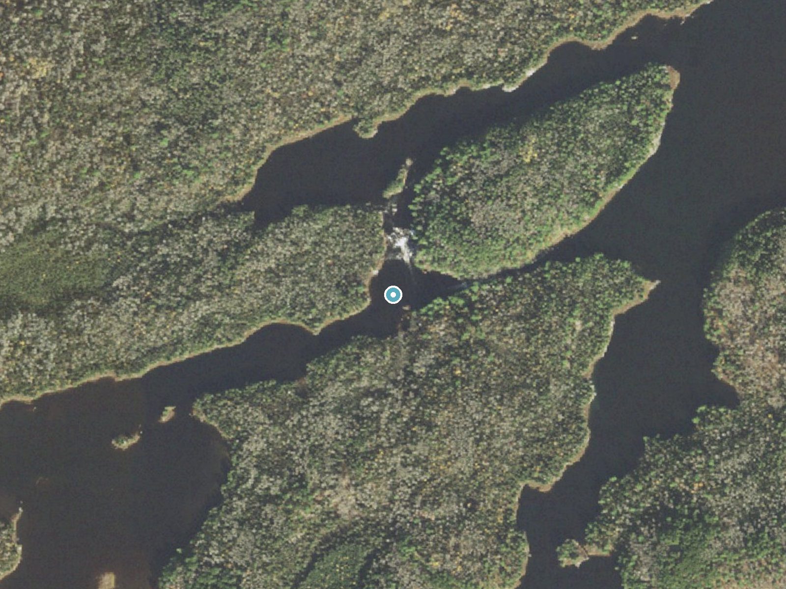 Aerial photo of the same ground around Wheelbarrow Falls near Winton, Minnesota, for comparison with the lidar view