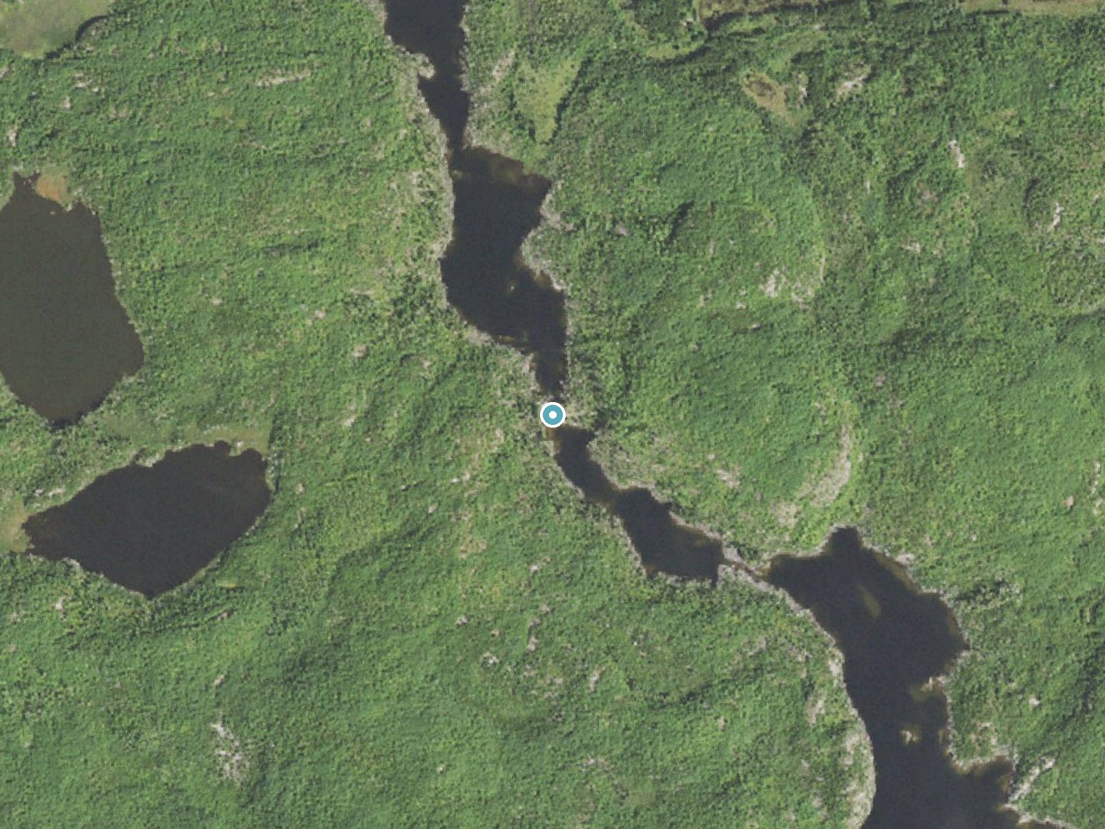 Aerial photo of the same ground around Little Rock Falls near Lutsen, Minnesota, for comparison with the lidar view