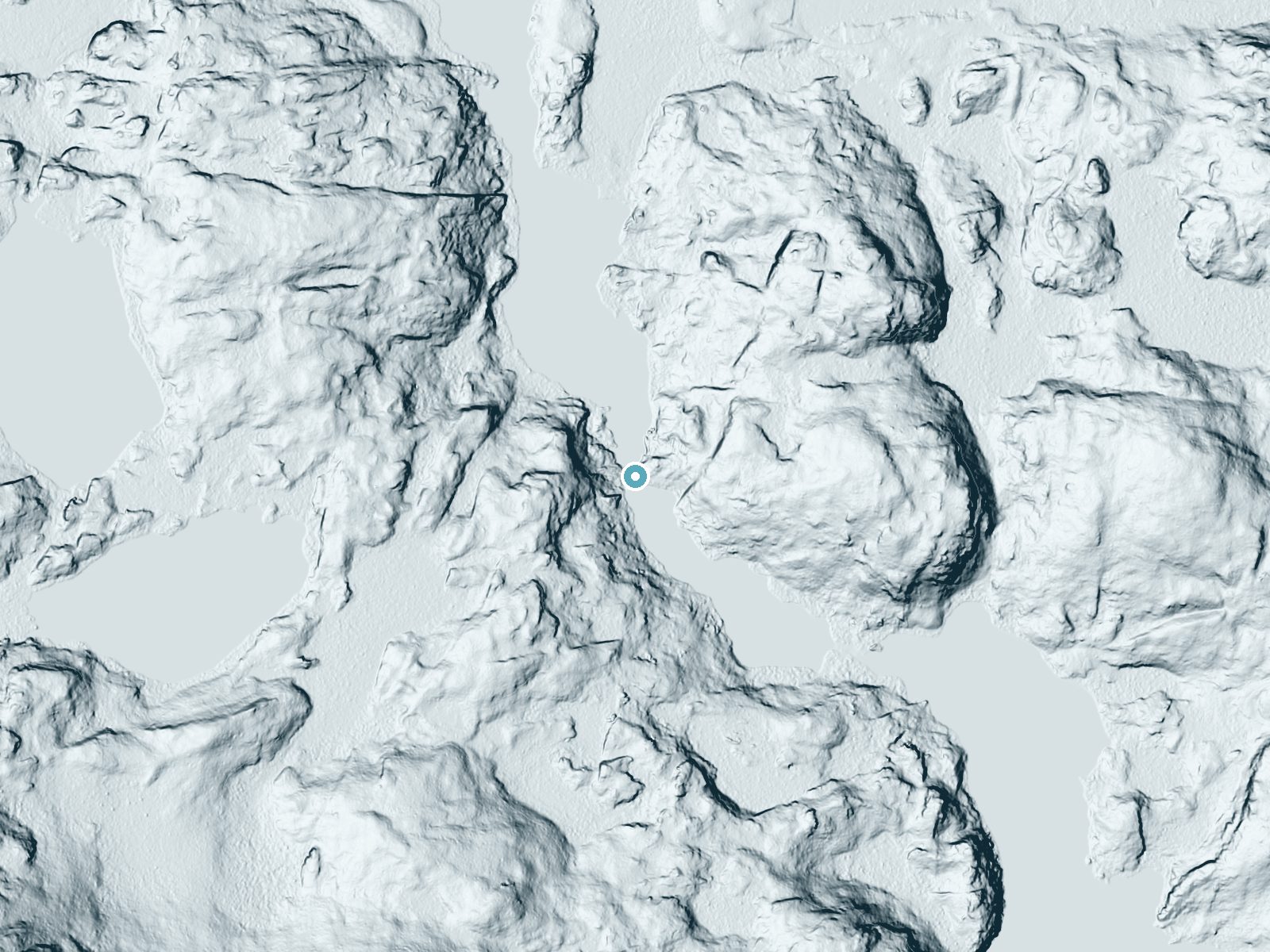 LiDAR bare-earth terrain around Little Rock Falls near Lutsen, Minnesota, showing about 67 feet of drop, a long cascade, facing north